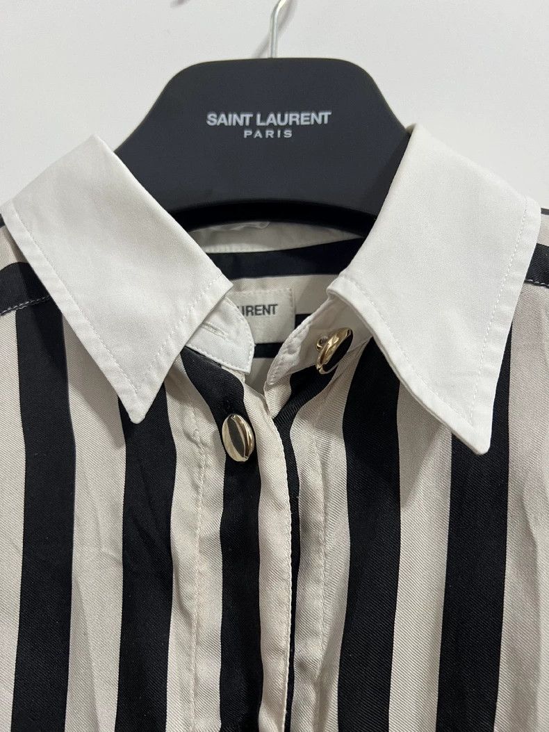 Saint Laurent Paris Saint laurent paris Black and white striped silk shirt 2506 Size XXS / US 00 / IT 34 - 7 Thumbnail