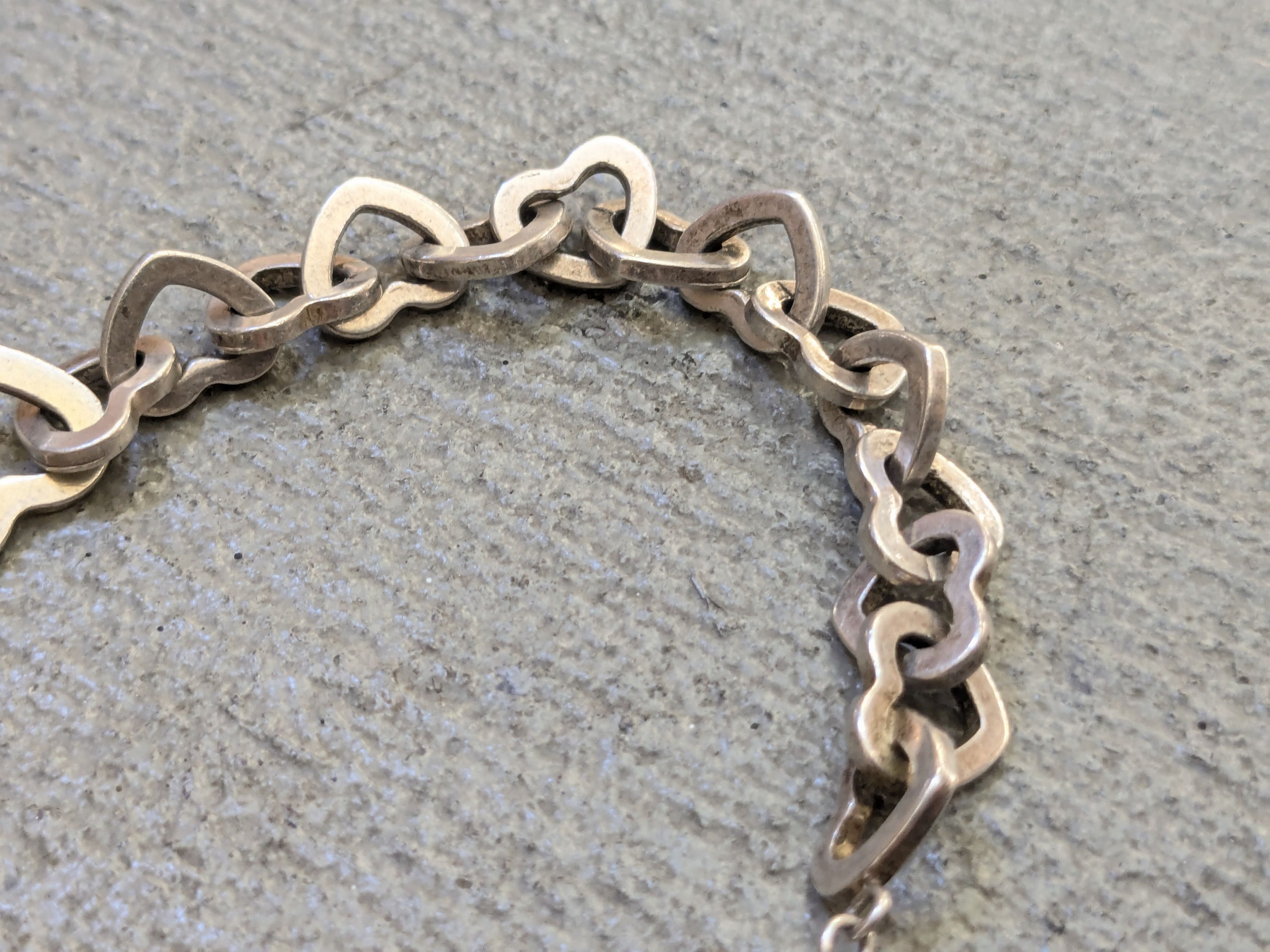 Jewelry Vintage Sterling Silver Bracelet Heart Link Chain Italy Size ONE SIZE - 3 Thumbnail