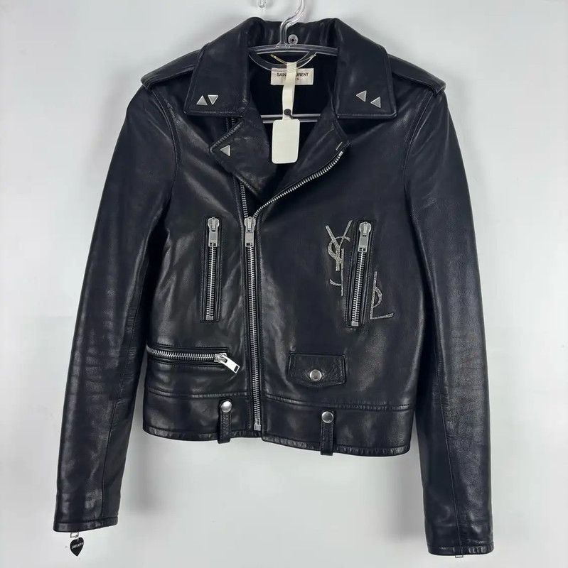 Yves Saint Laurent YSL Women's Black Leather Moto Jacket 0089 Size XS / US 0-2 / IT 36-38 - 1 Thumbnail