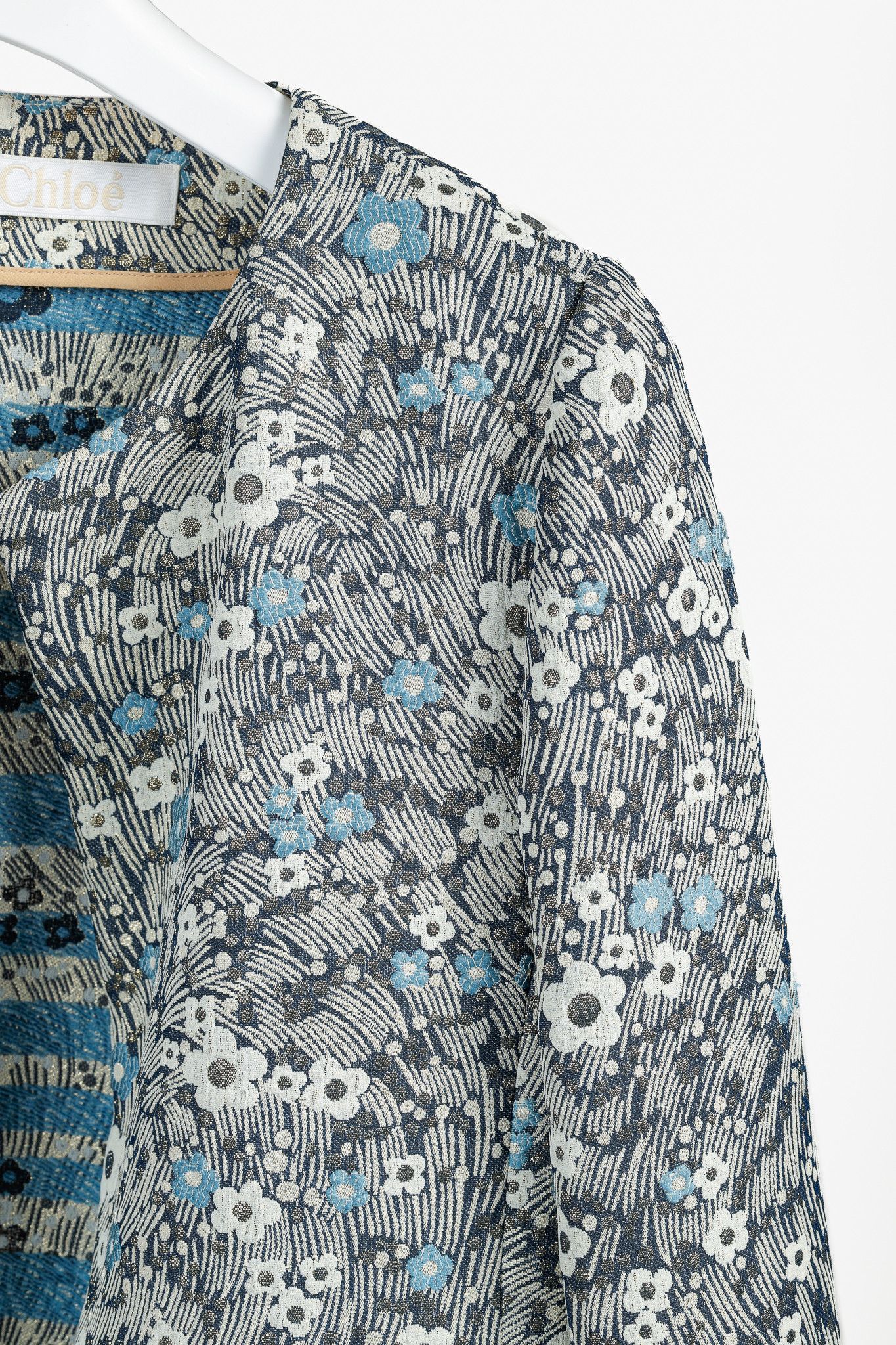 Chloe Chloe Blue and Gold Floral Brocade Boxy Cropped Jacket Size M / US 6-8 / IT 42-44 - 5 Thumbnail