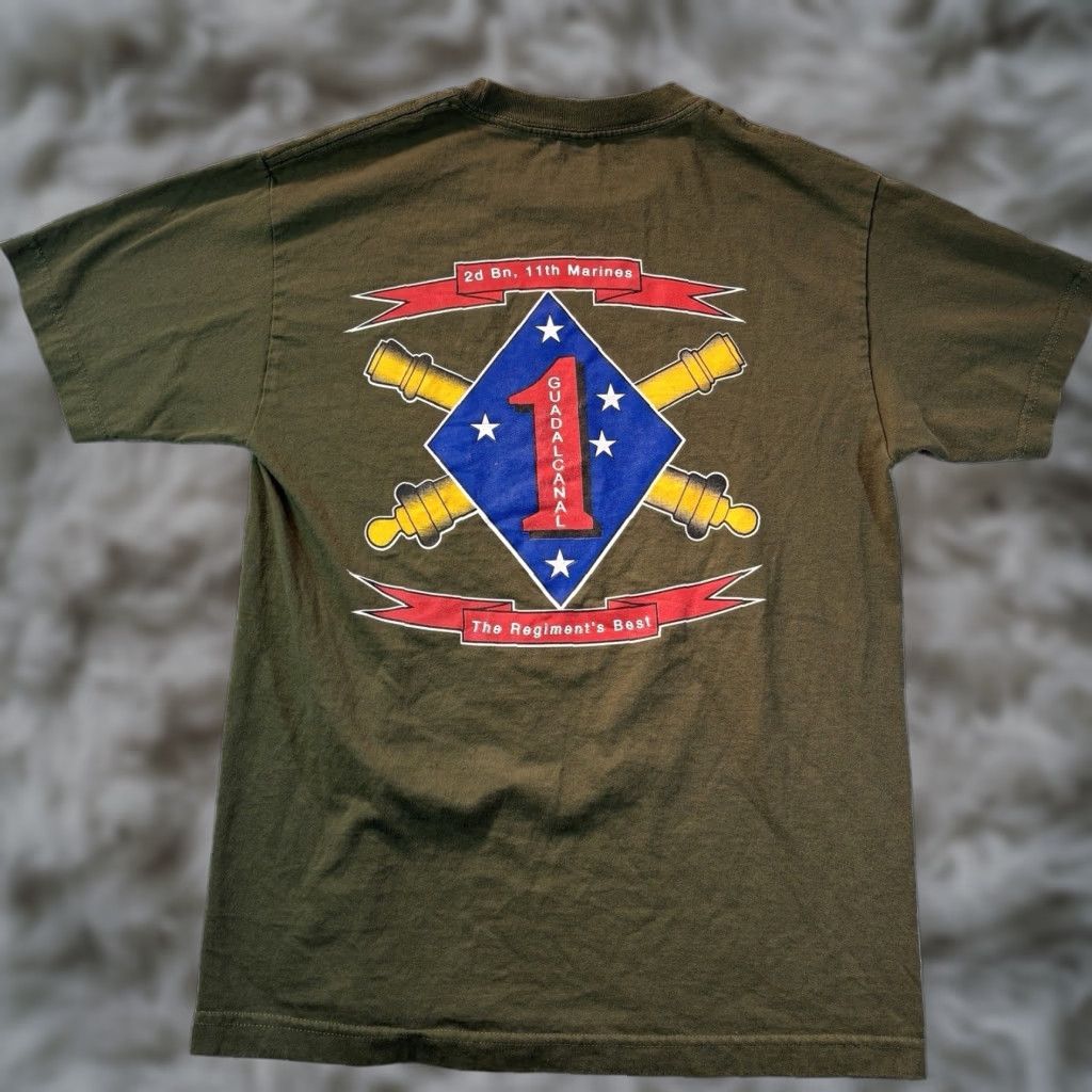 AAA VINTAGE USMC 2nd Battalion 11th Marines T-Shirt Guadalcanal Alstyle AAA Olive Medium Shirt Men M Green Size US M / EU 48-50 / 2 - 1 Thumbnail