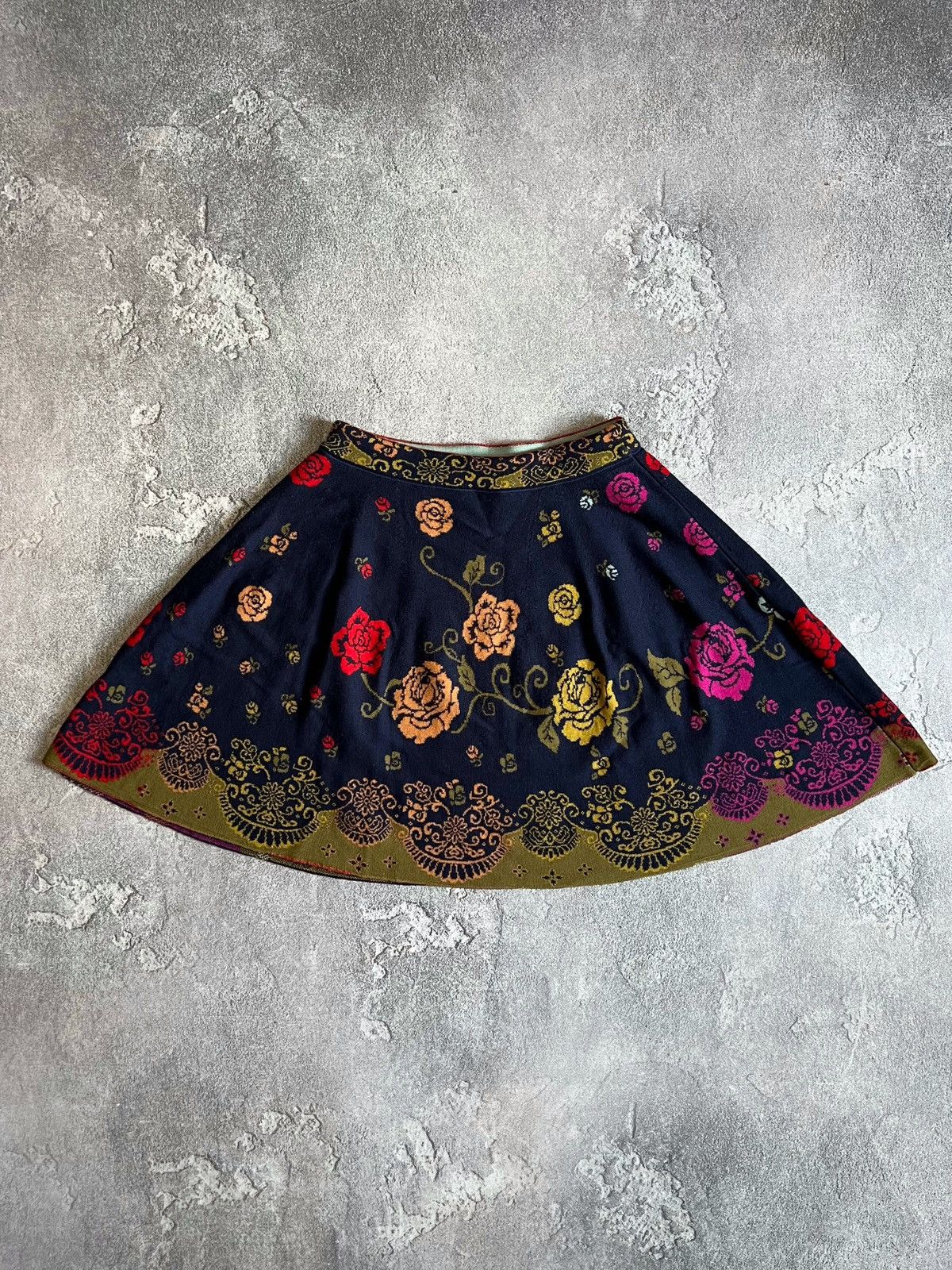 Designer IVKO Multicolored Floral Pattern Knitted Midi Skirt Size 38 Size 26" / US 2 / IT 38 - 3 Thumbnail