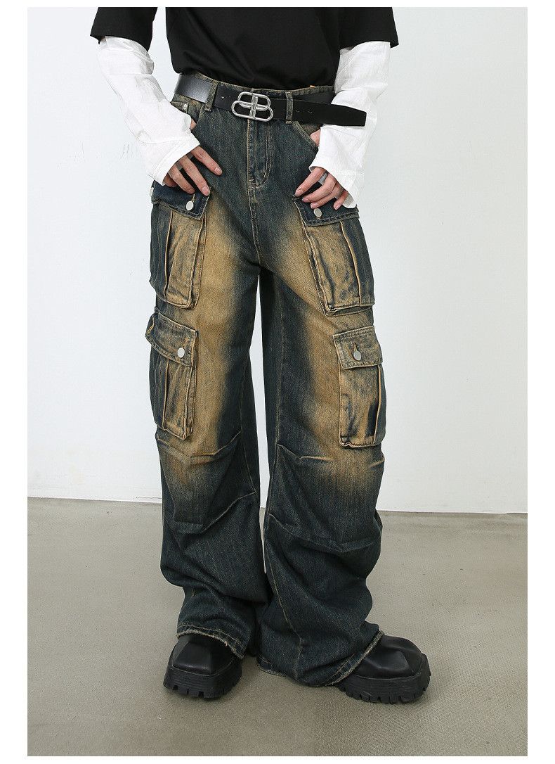 Japanese Brand × Jean American retro loose straight multi-pocket cargo jeans Size US 34 / EU 50 - 2 Thumbnail