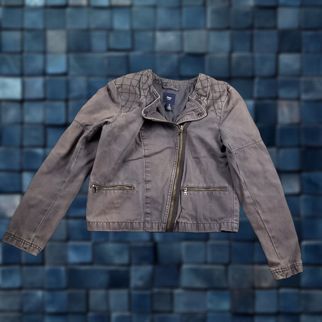 Gap GAP Women's Denim Moto Jacket Size S Gray Casual Biker All Seasons Size S / US 4 / IT 40 - 1 Thumbnail