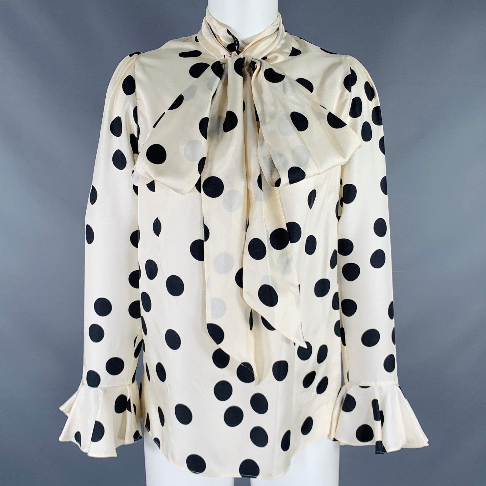 Zimmermann ZIMMERMANN Size S Beige Black Silk Polka Dot Bow Blouse Size S / US 4 / IT 40 - 1 Thumbnail