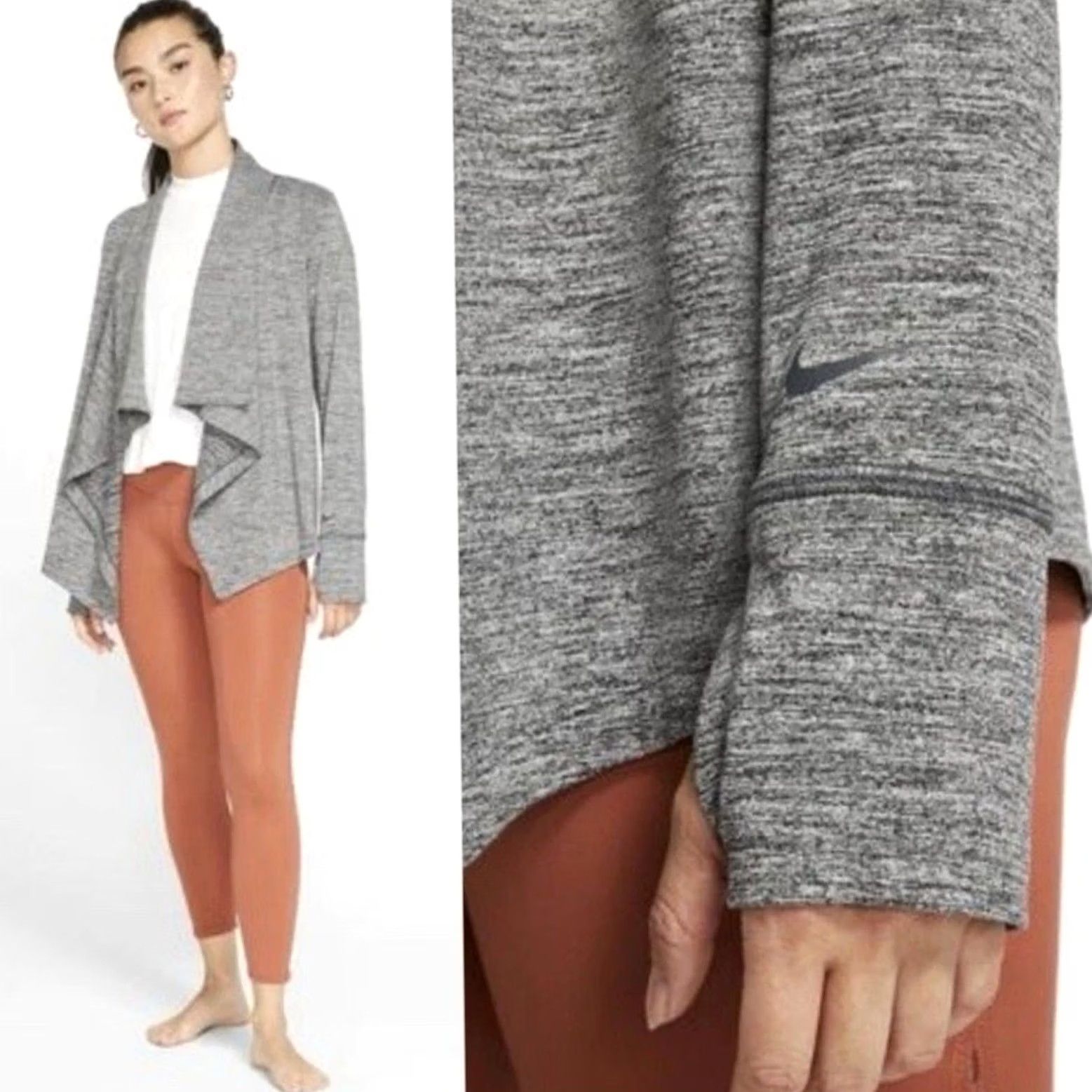 Nike Nike Dri-Fit Cardigan Sweater Small Gray Open Front Waterfall Yoga Wrap Active Size S / US 4 / IT 40 - 3 Thumbnail