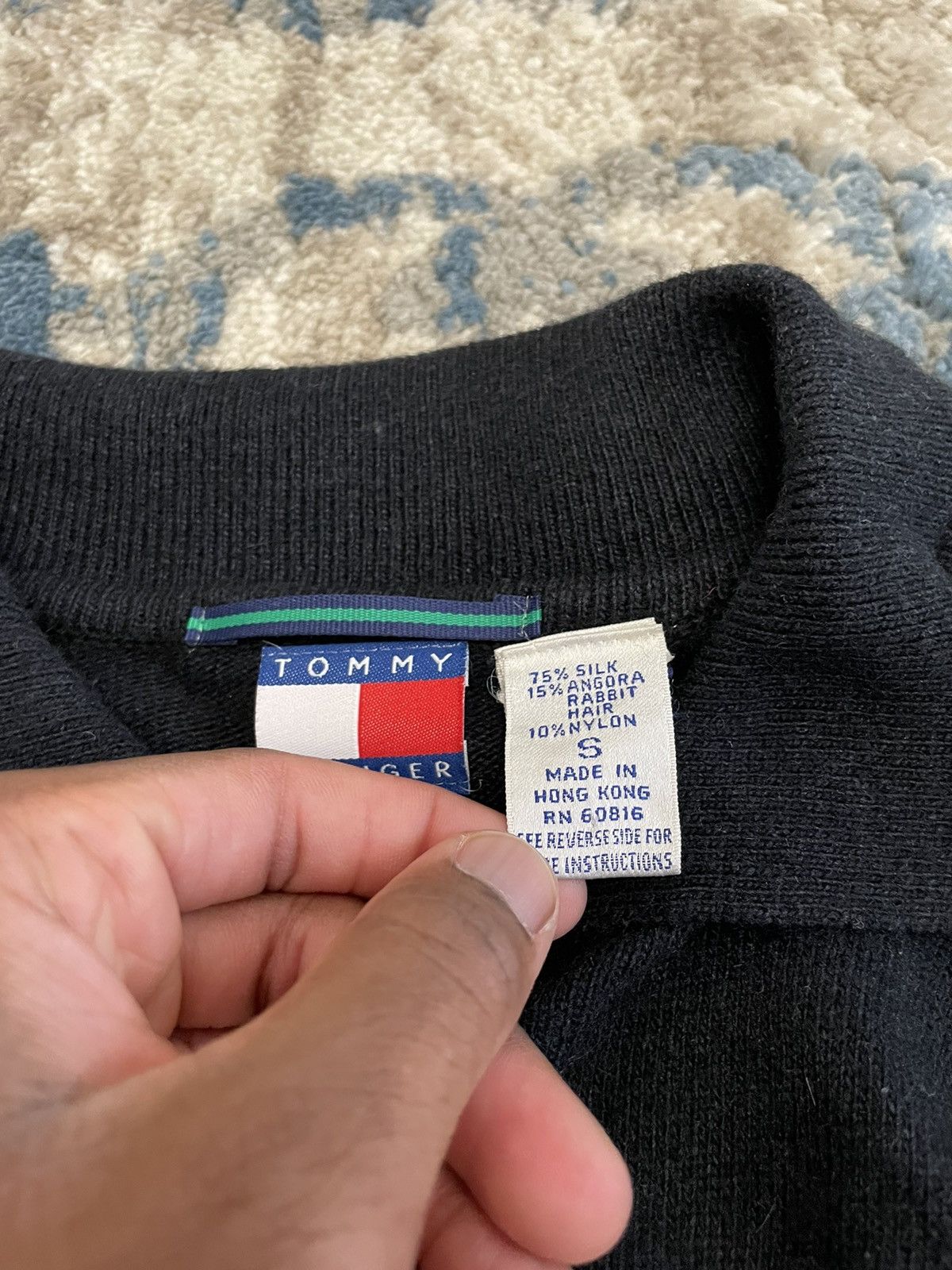 Vintage Vintage 80s 90s Knitted Black Polo Tommy Sweater Rugby Size US S / EU 44-46 / 1 - 3 Thumbnail
