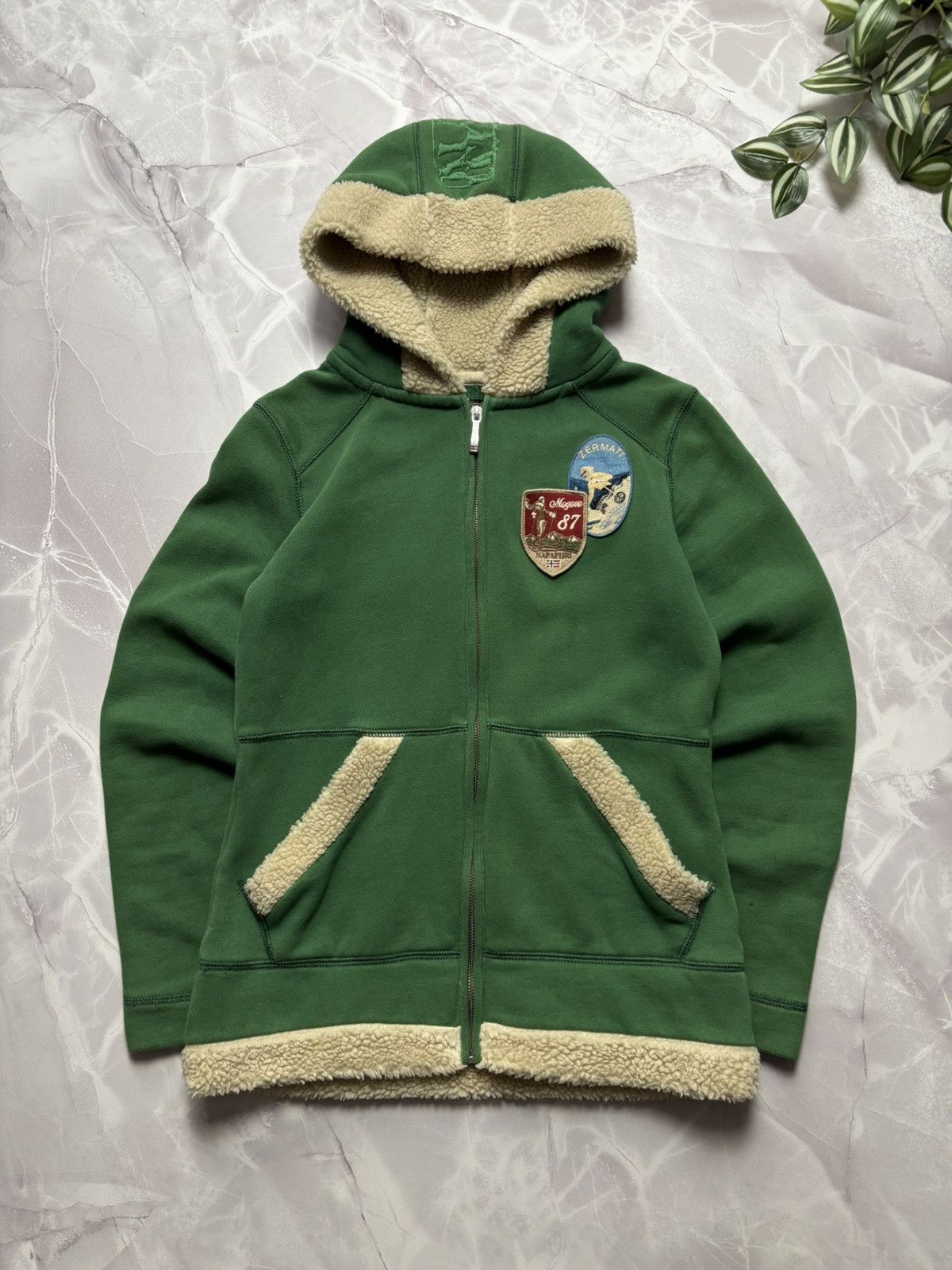 Napapijri Napapijri Flag Green Zip Hoodie Sherpa Trim Ski Patch Size M / US 6-8 / IT 42-44 - 3 Thumbnail