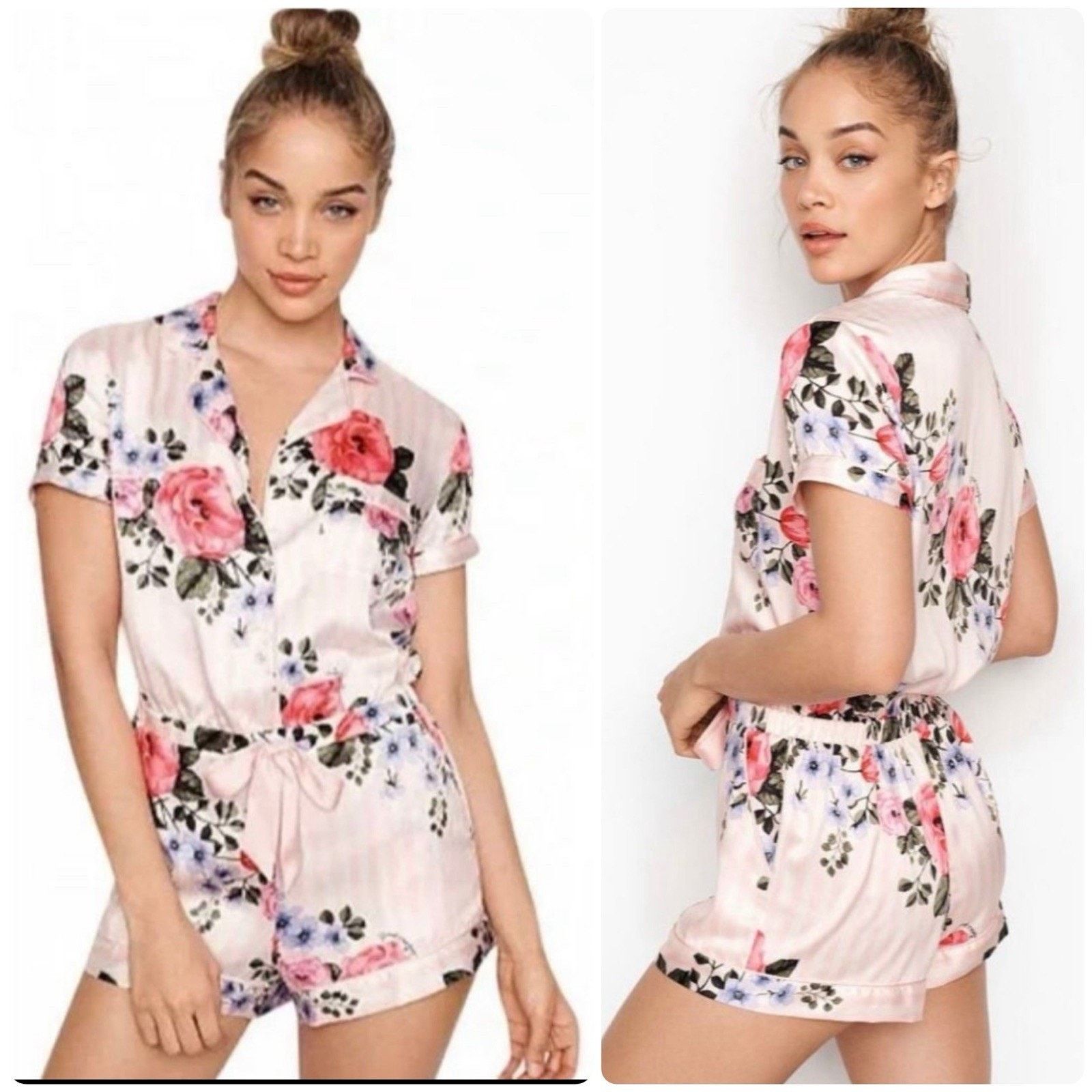 Victoria's Secret VICTORIA’S SECRET Satin Floral Striped Pajama Sleep Romper M Size ONE SIZE - 1 Thumbnail