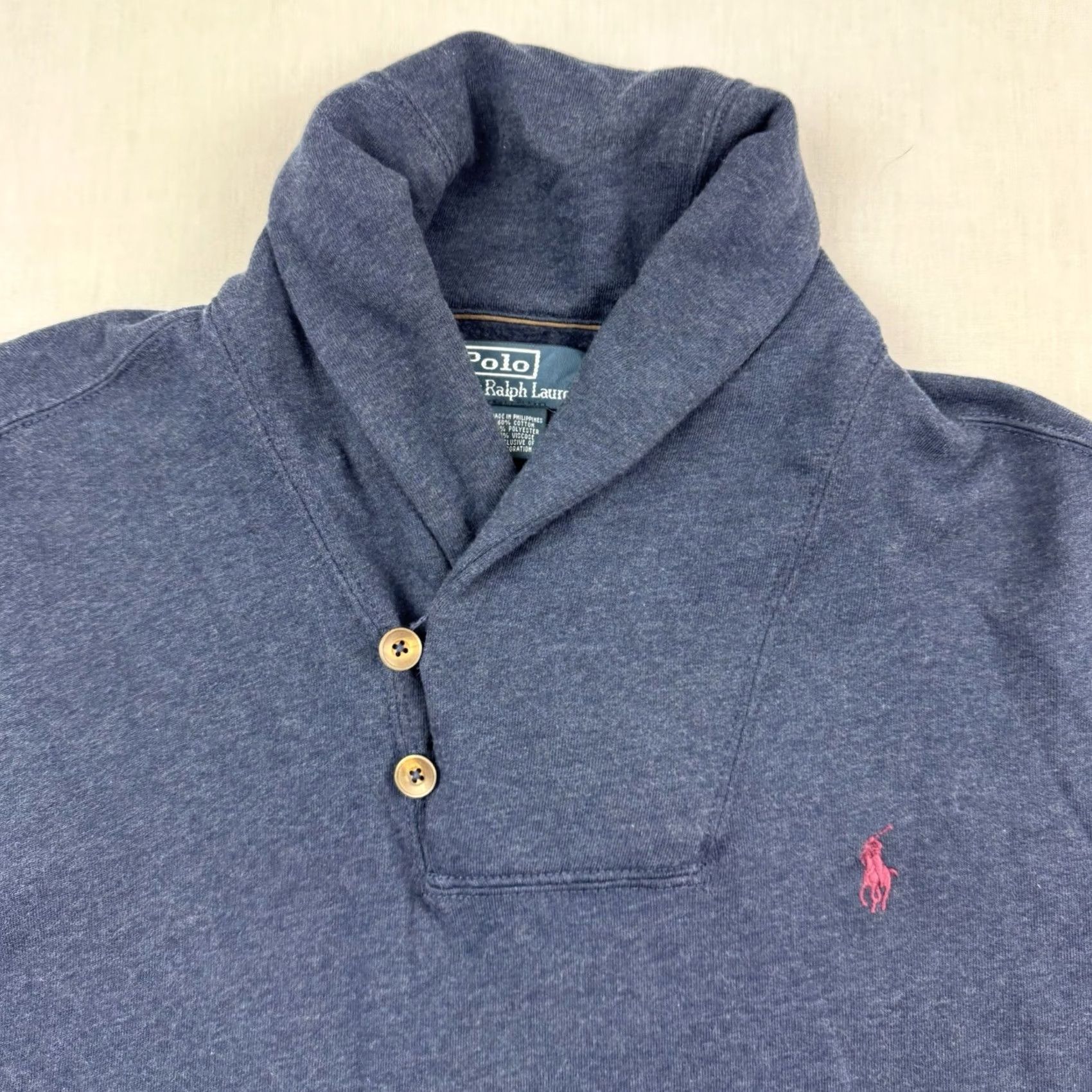 Polo Ralph Lauren VINTAGE Polo Ralph Lauren Shirt Long Sleeve Shawl Collar Sweatshirt Adult Large Blue 90s Preppy Mens Size US L / EU 52-54 / 3 - 2 Thumbnail