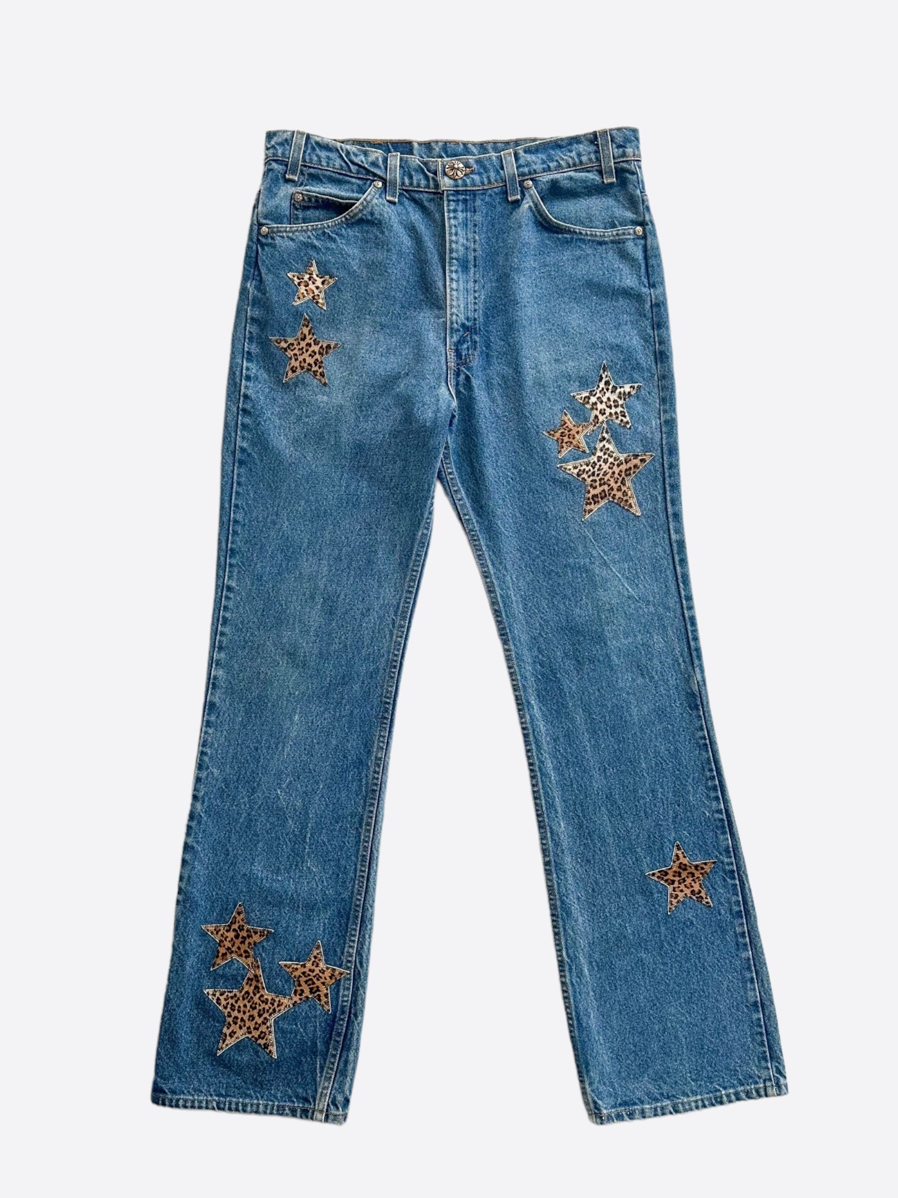 image of Chrome Hearts Levis Blue Cheetah Star Patch Jeans, Men's (Size 33)