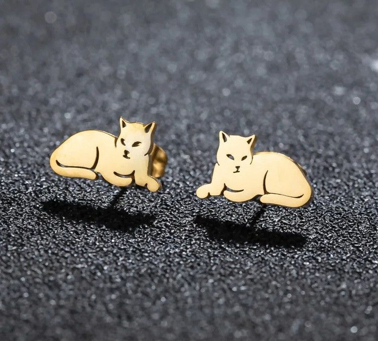 Jewelry Cat Mini Stud Earrings Charm Earring Gift Size ONE SIZE - 1 Thumbnail