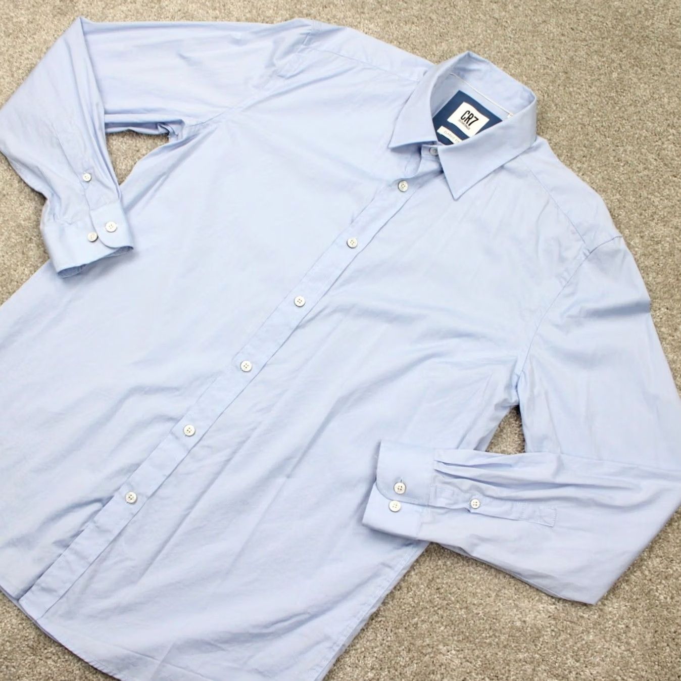 Vintage CR7 Cristiano Ronaldo Dress Shirt Mens Large 41/42 Blue Classic Fit Cotton L/S Shirt Size 42R - 3 Thumbnail