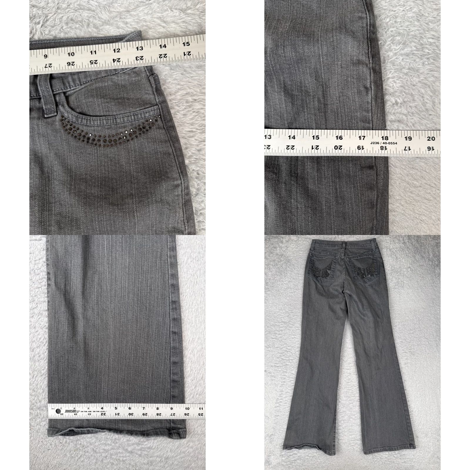 NYDJ VINTAGE NYDJ Jeans Womens 4 Gray Denim Flared Leg Cotton Blend 26x32 Medium Inseam 32 Size 27" / US 4 / IT 40 - 9 Thumbnail