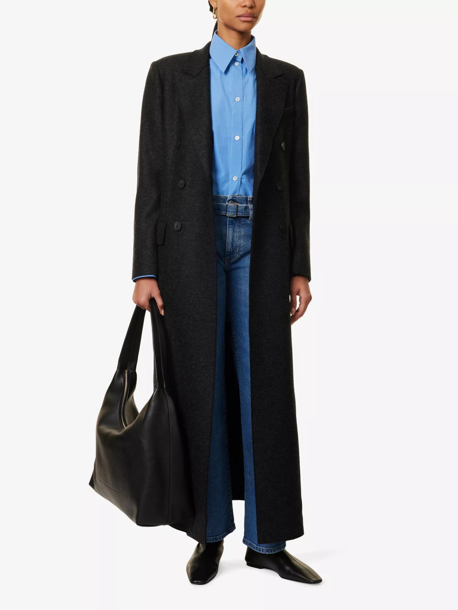 Harris Wharf London o1s22i1n1024 Double-Breasted Pressed Wool Coat in Dark Grey Size S / US 4 / IT 40 - 3 Thumbnail