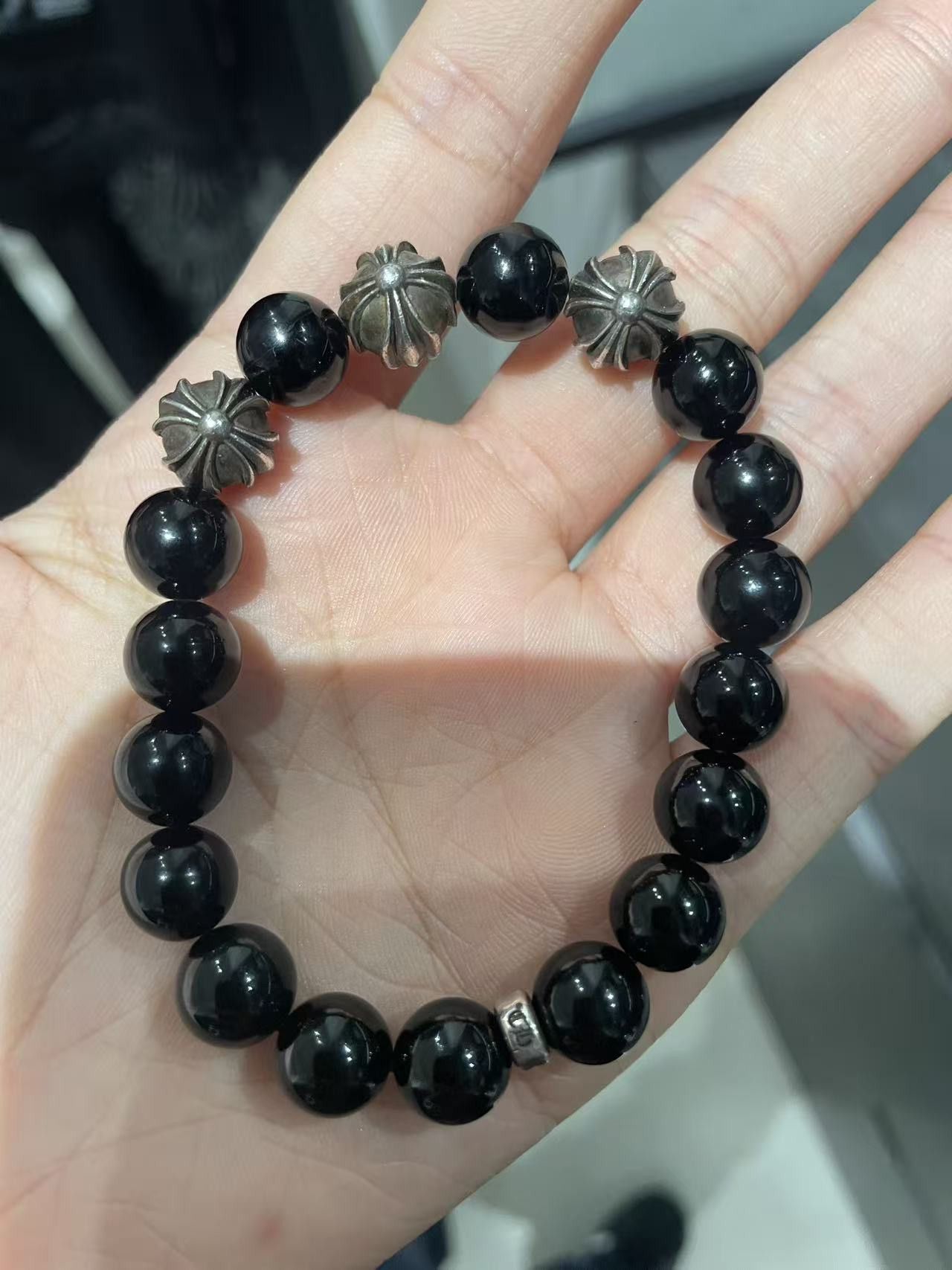 Chrome Hearts Chrome Hearts 10mm Black Obsidian 4 Silver Beaded Bracelet Size ONE SIZE - 5 Thumbnail