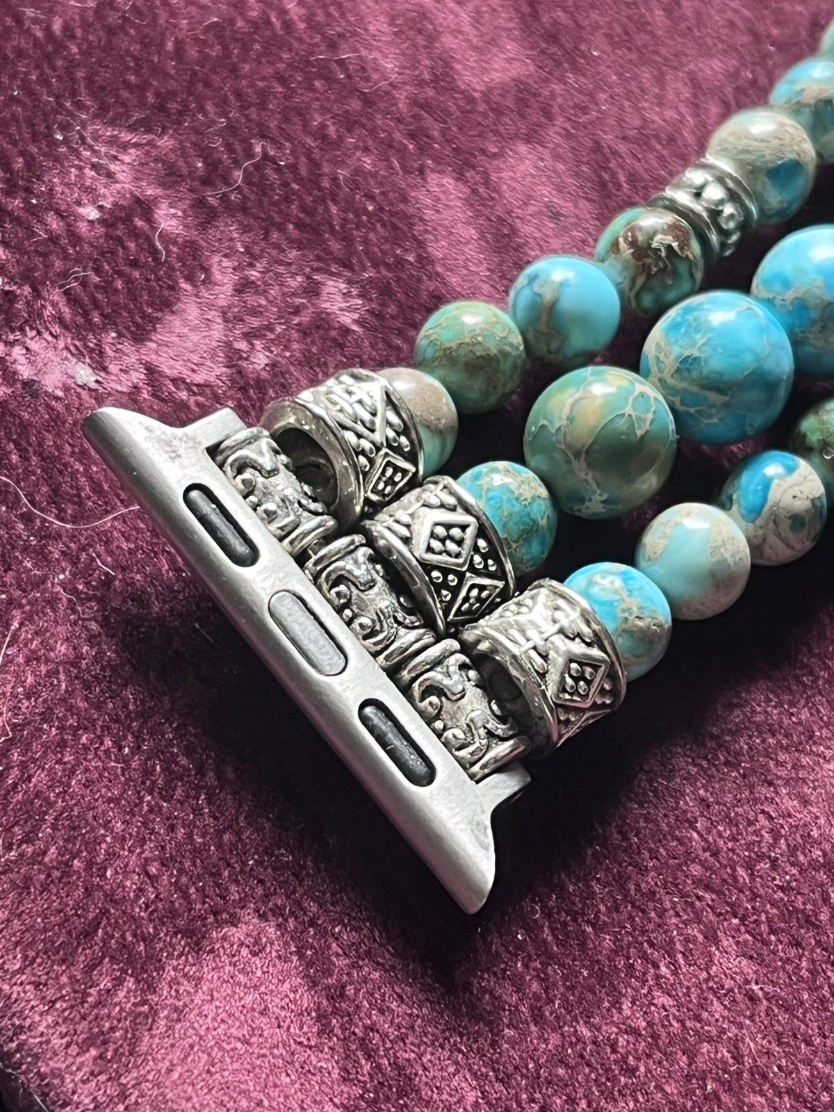 Other Boho Turquoise Beaded Apple Watch Band Silver Accents Size ONE SIZE - 3 Thumbnail