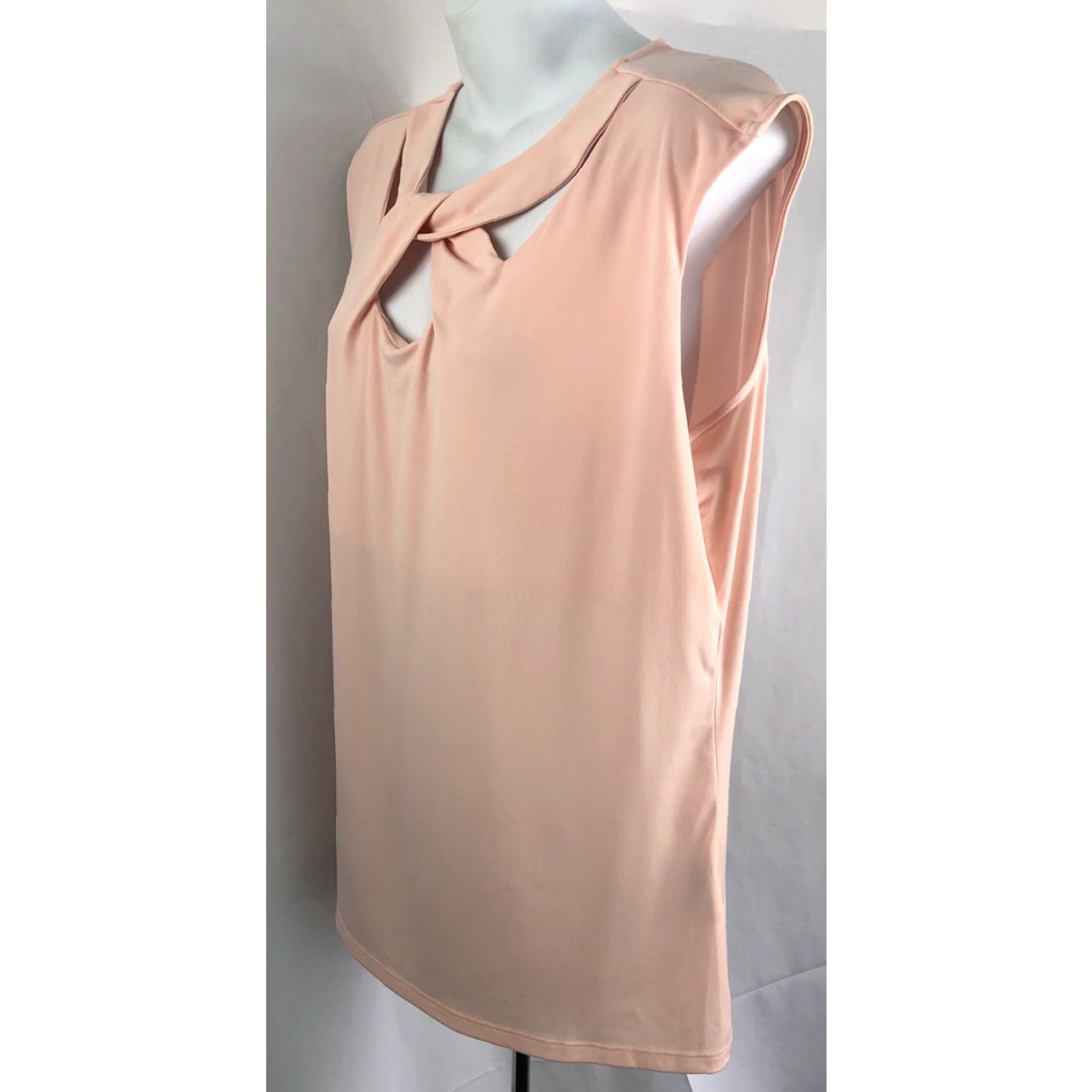 Pinko Vintage Attention Sleeveless Top XL Pink Peach Cutout Round Neck Knit Size XL / US 12-14 / IT 48-50 - 2 Thumbnail