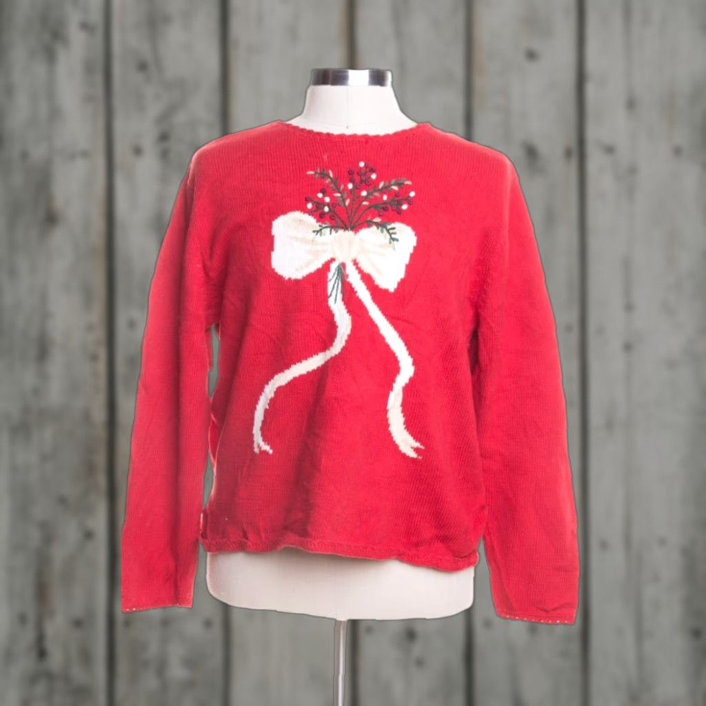 Liz Claiborne VINTAGE Liz Claiborne Red Ugly Christmas Pullover Shirt Adult Large Cotton Christmas 80s 90s Mens Womens Size L / US 10 / IT 46 - 1 Preview