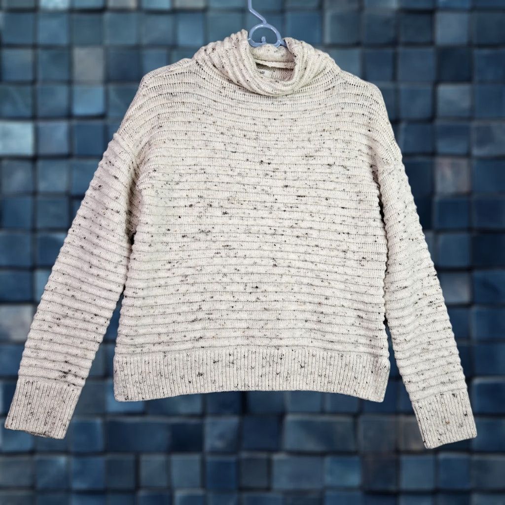 Madewell Madewell Women’s XS Cream Flecked Ribbed Knit Mock Neck Sweater Size XS / US 0-2 / IT 36-38 - 1 Thumbnail