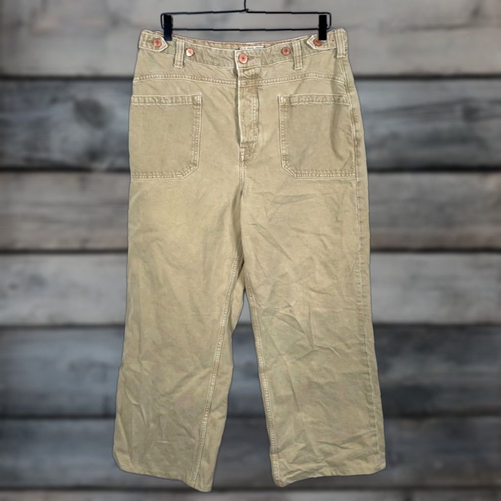 Vintage We The Free Barrel Jeans Women Regular 31 Beige Denim 5-Pocket Button Fly Wide-Leg High Rise Inseam 28" Vintage: No Size 24" / US 00 / IT 34 - 1 Thumbnail