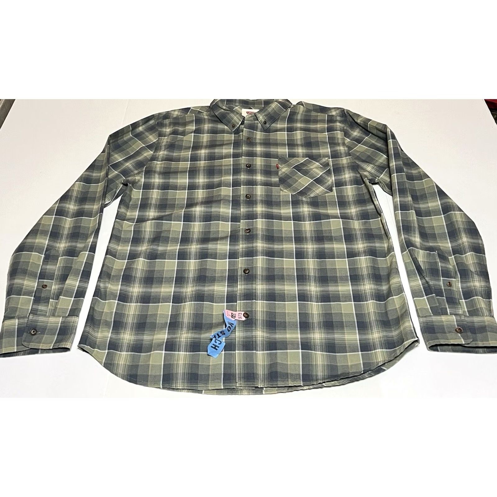 Levi's Levi's Mens XL Green Blue Plaid Long Sleeve Button-Down Shirt Size US XL / EU 56 / 4 - 2 Thumbnail