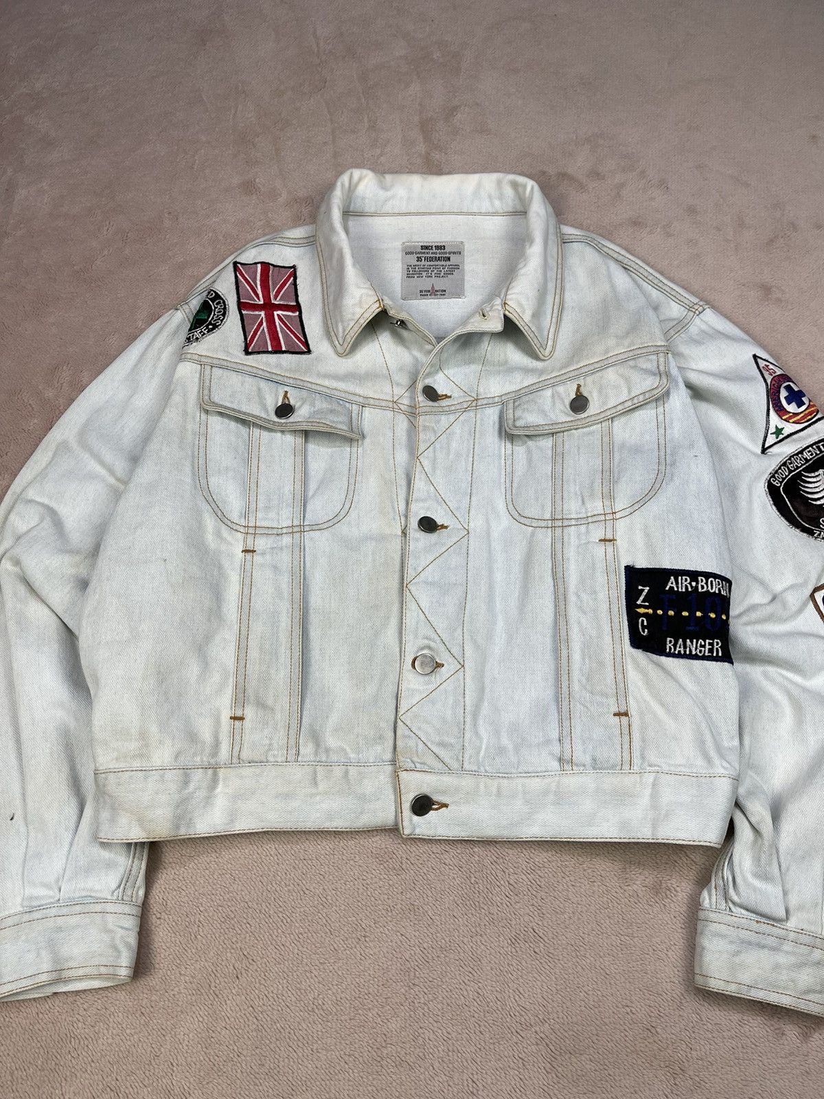 Japanese Brand 35 FEDERATION Patches Washed Denim Jackets Size US L / EU 52-54 / 3 - 2 Thumbnail