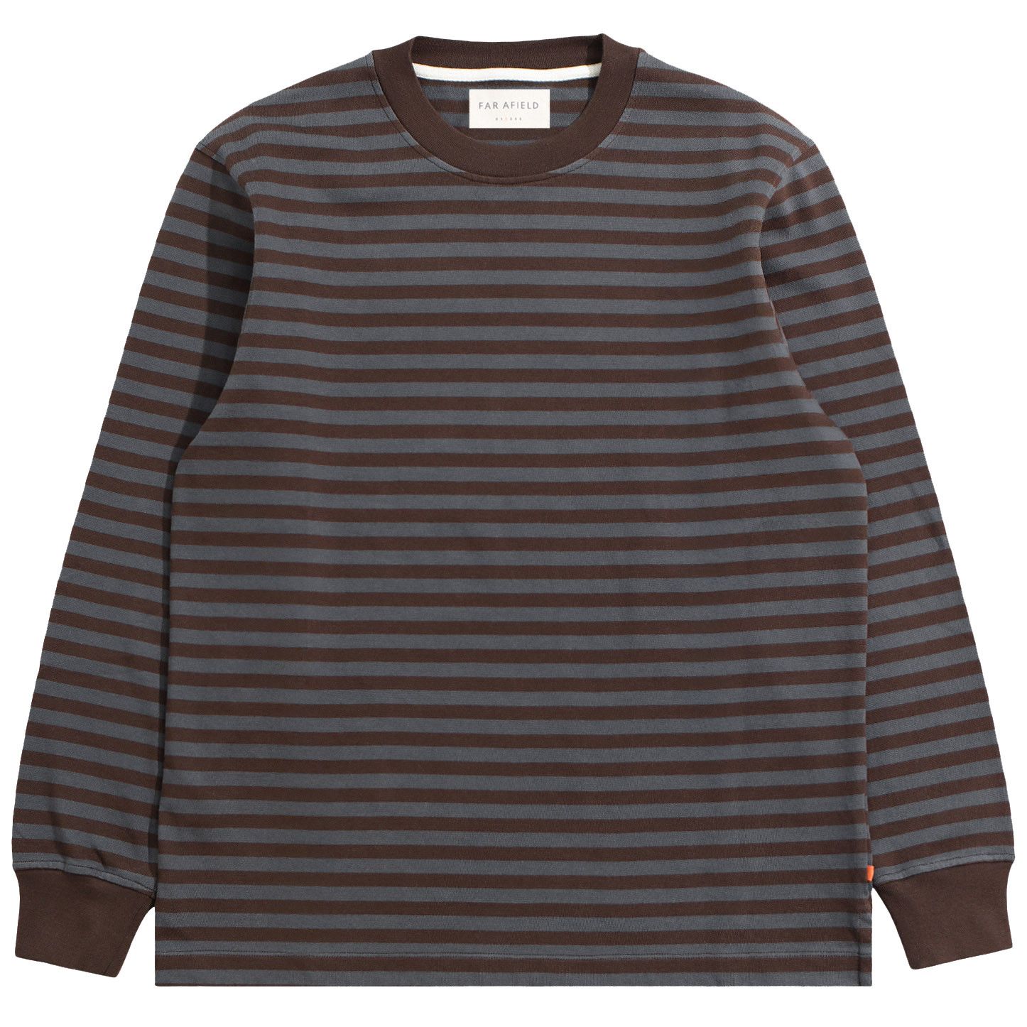 Grey / Brown Breton Stripe Crewneck Tee - L