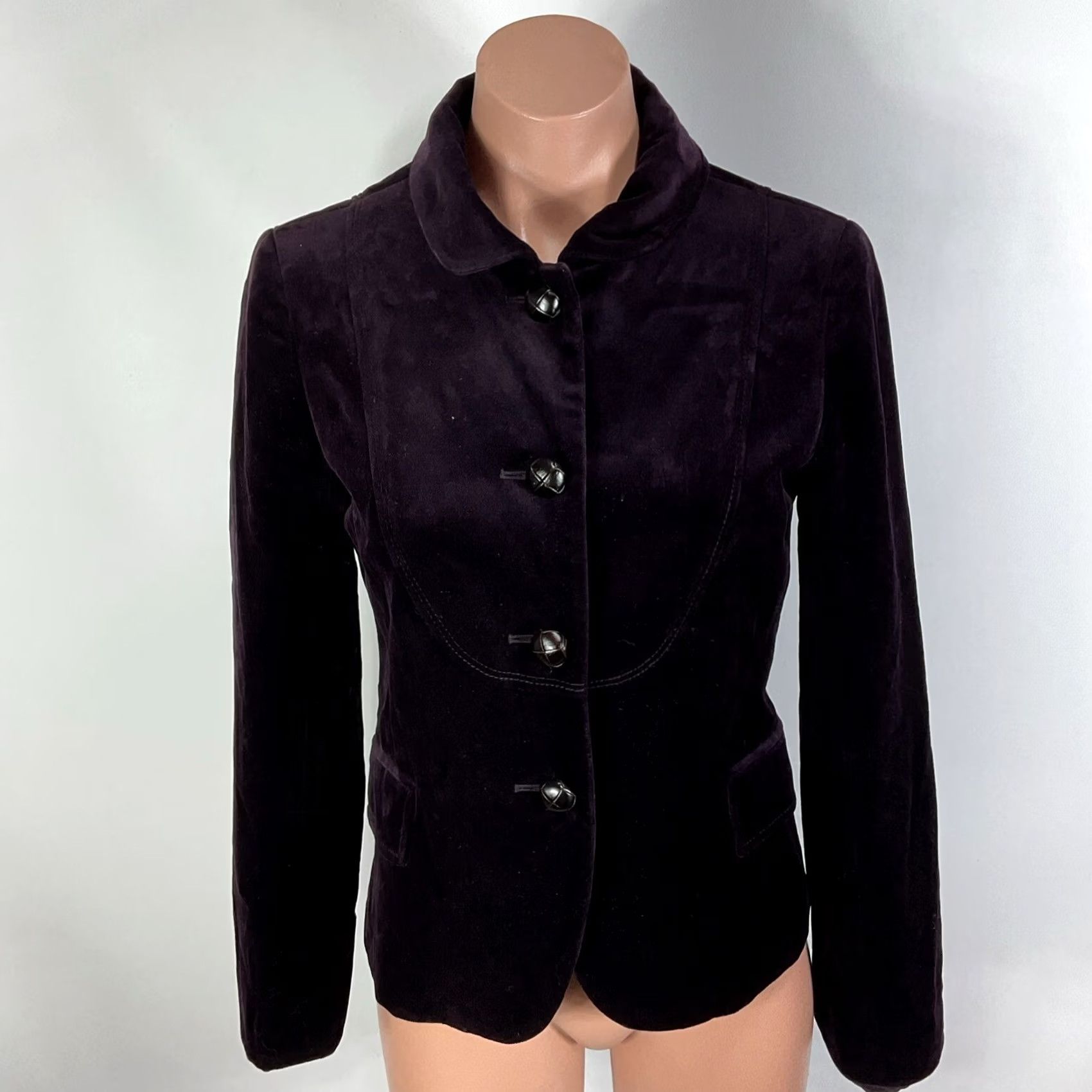 J.Crew J.CREW Blazer Womens 4 Purple Velvet Ed en Peplum Short Jacket Button Lined Pockets 80s 90s City Retro Glam Size S / US 4 / IT 40 - 4 Thumbnail