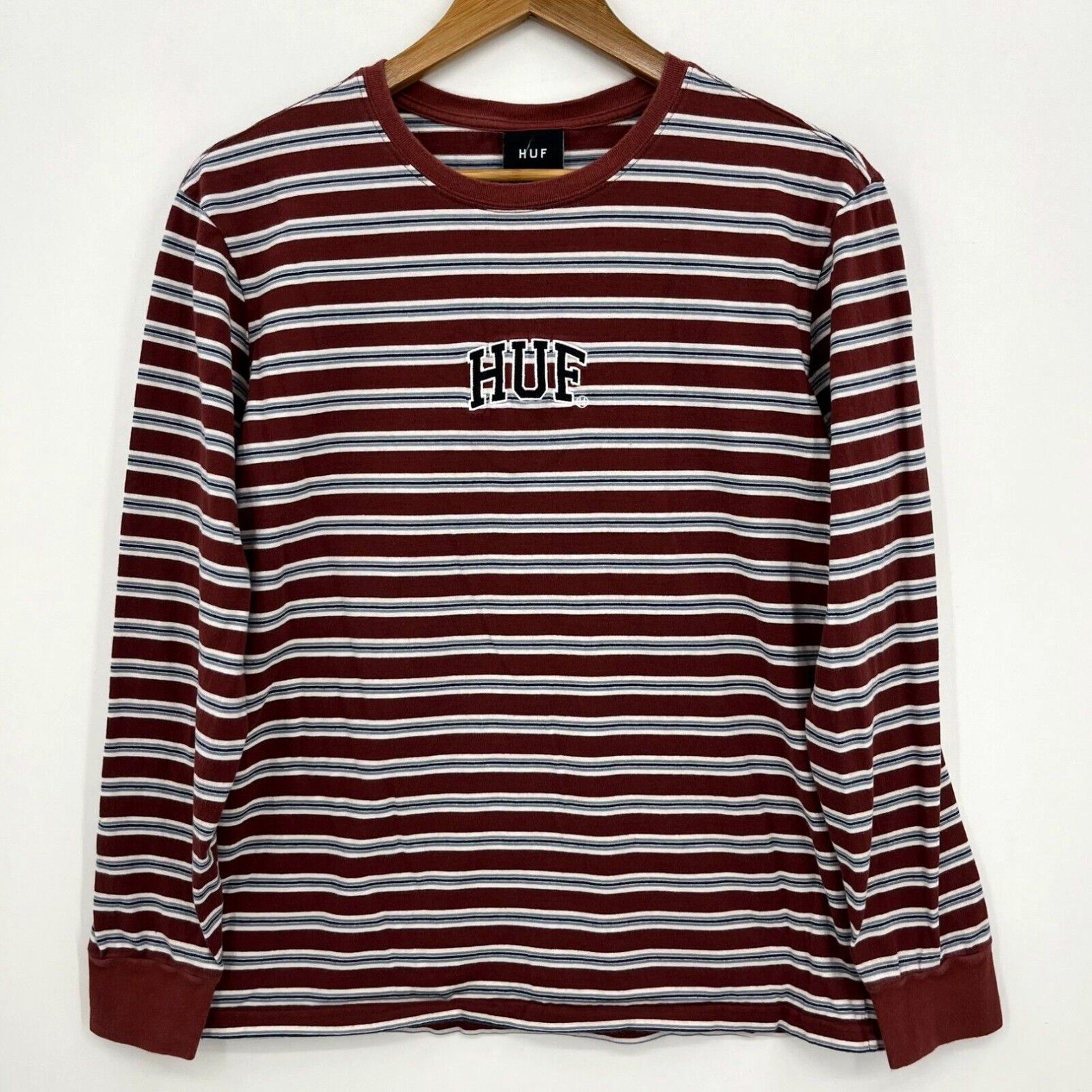 Huf HUF Long Sleeve T Shirt Men s M Multicolor Striped Embroidered Logo Cotton Grailed