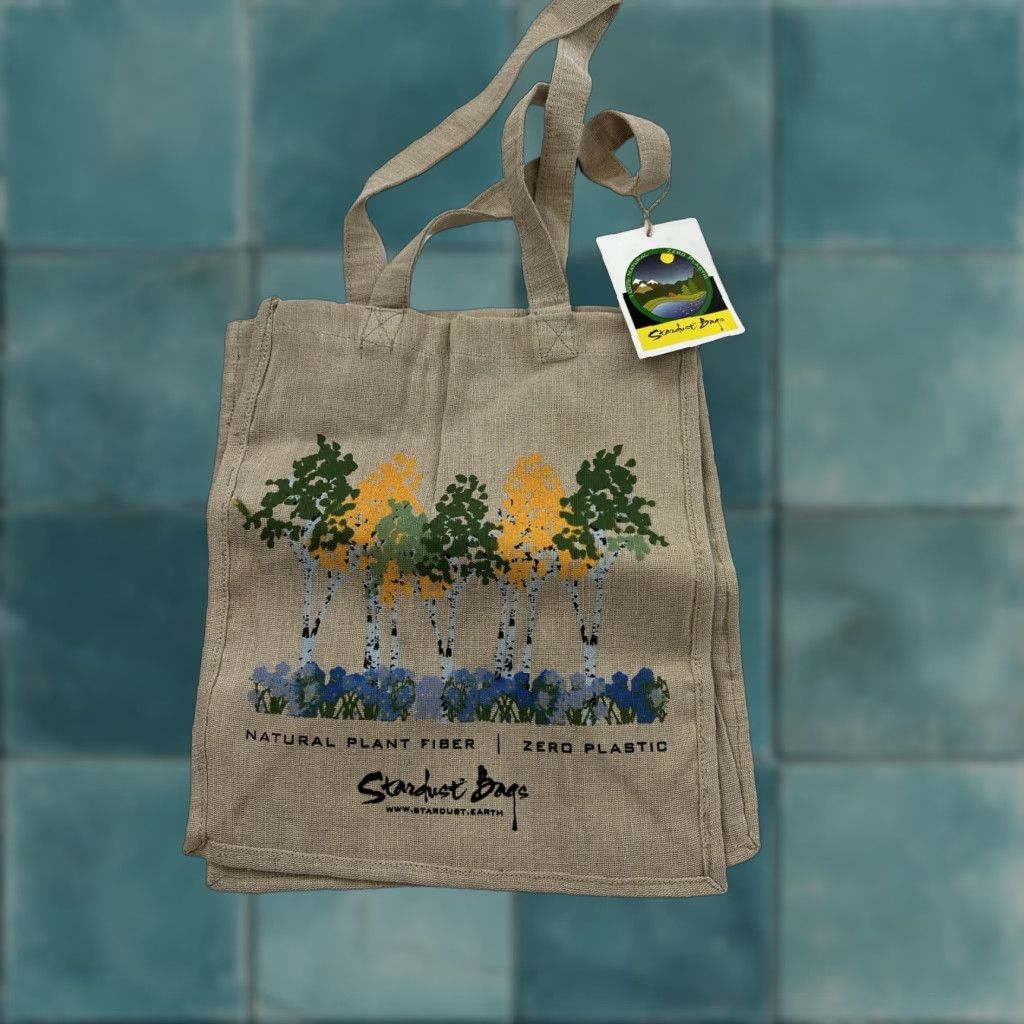 Vintage Stardust Bags Tote Bag Square Medium Jute Beige Natural Plant Fiber Zero Plastic Women Handbag - Pattern Solid - Stardust Bags - Nature Theme Size ONE SIZE - 1 Thumbnail