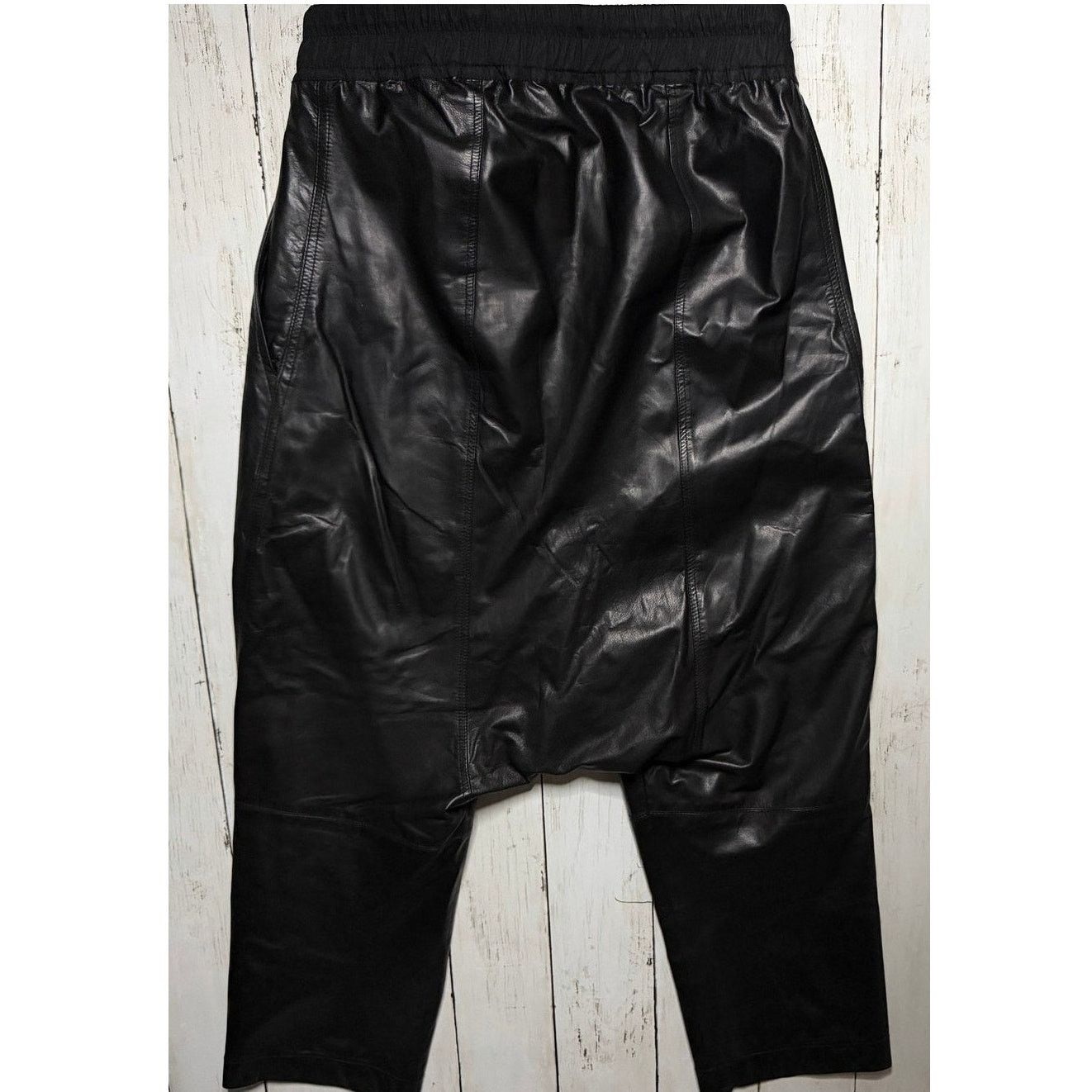Rick Owens SS19 Babel Dropped Crotch Black Polished Calfskin Pants US 2 Size 26" / US 2 / IT 38 - 3 Thumbnail