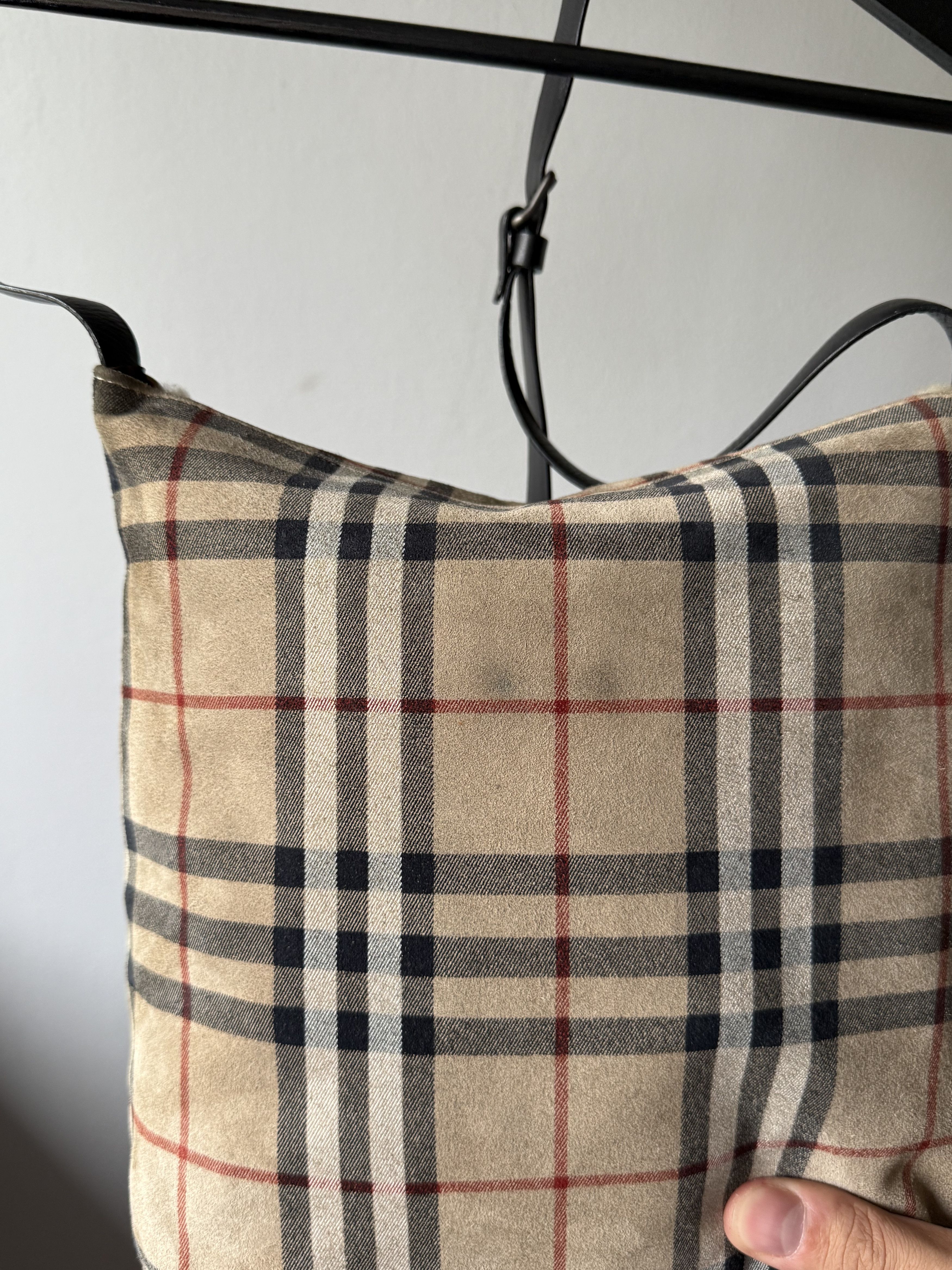 Burberry Burberry Nova Check Suede Shearling Shoulder Open Flap Bag Size ONE SIZE - 15 Thumbnail