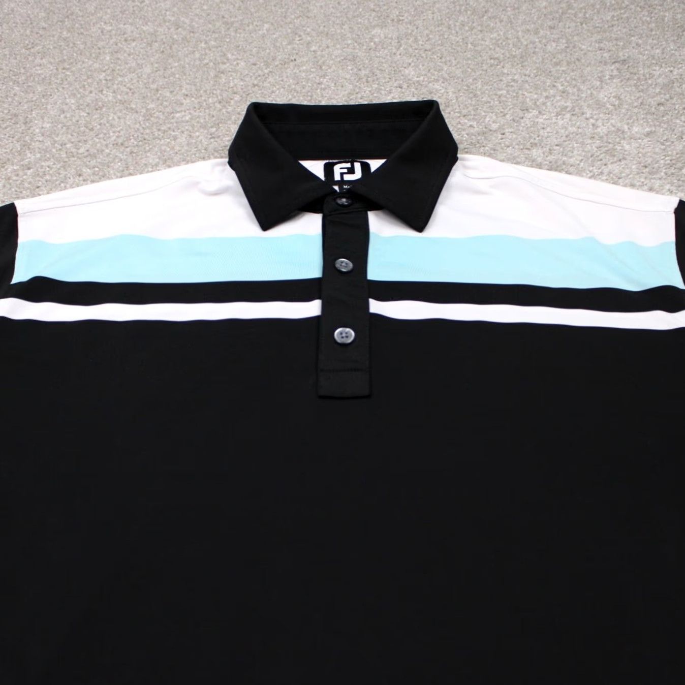 Footjoy FootJoy Polo Shirt Mens Large Black/Blue/White Polyester Stretch S/S Golf Size US L / EU 52-54 / 3 - 4 Thumbnail