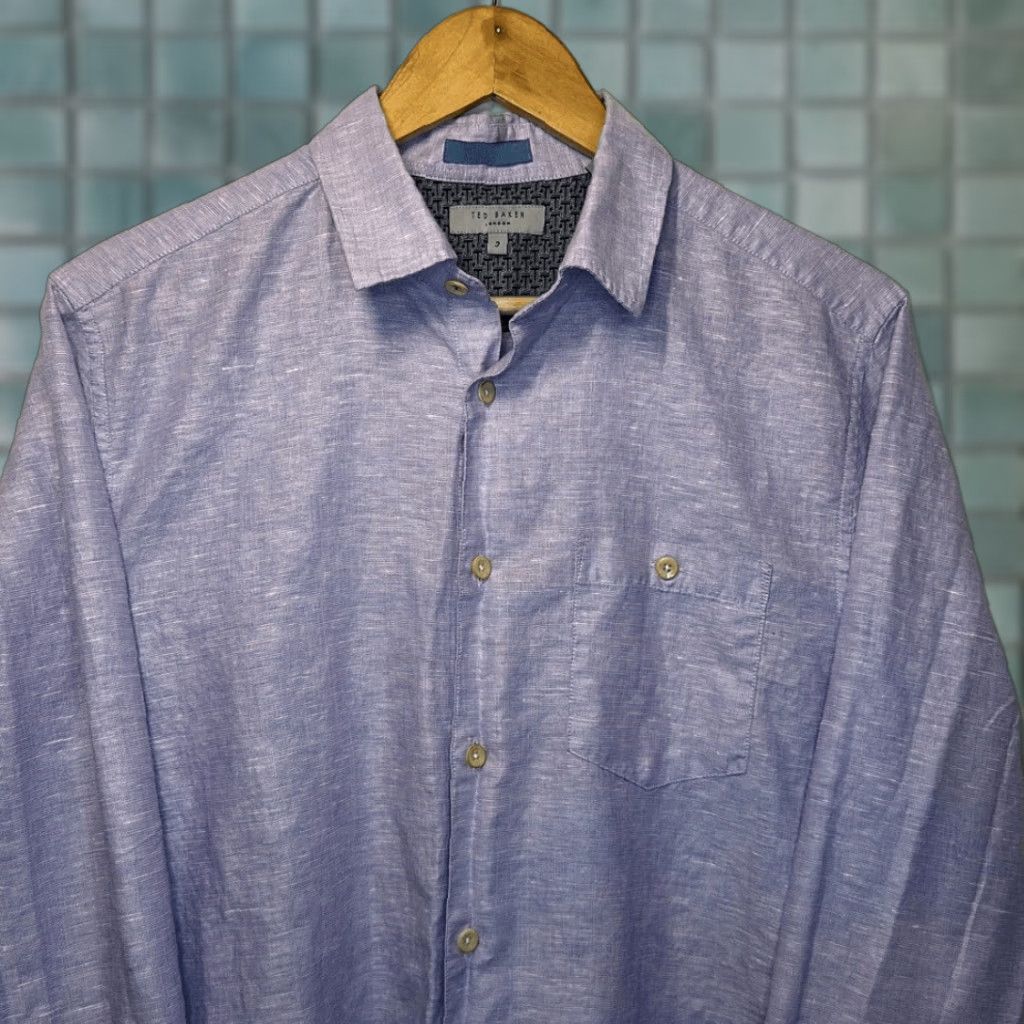 Ted Baker Ted Baker London Mens Purple Long Sleeve Linen Blend Dress Shirt M Size 40R - 1 Thumbnail