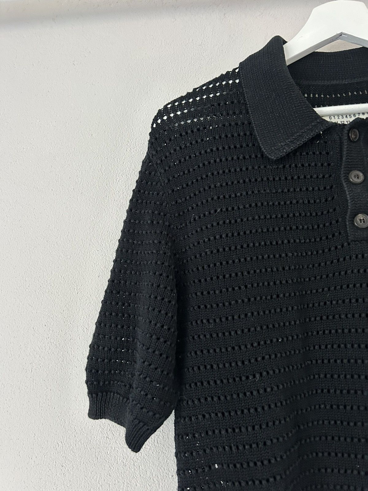 Maison Margiela Black Knit Polo with Open-Weave Design Size US L / EU 52-54 / 3 - 3 Thumbnail