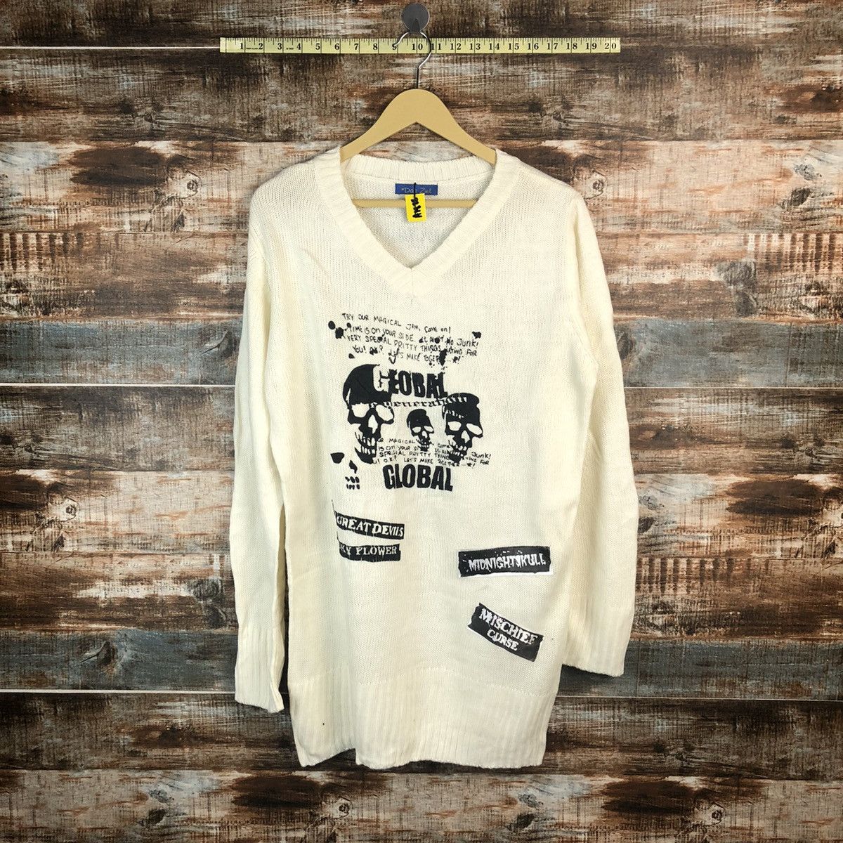 Japanese Brand Das Ziel White skull punk Knitwear #A1888 Size L / US 10 / IT 46 - 1 Thumbnail