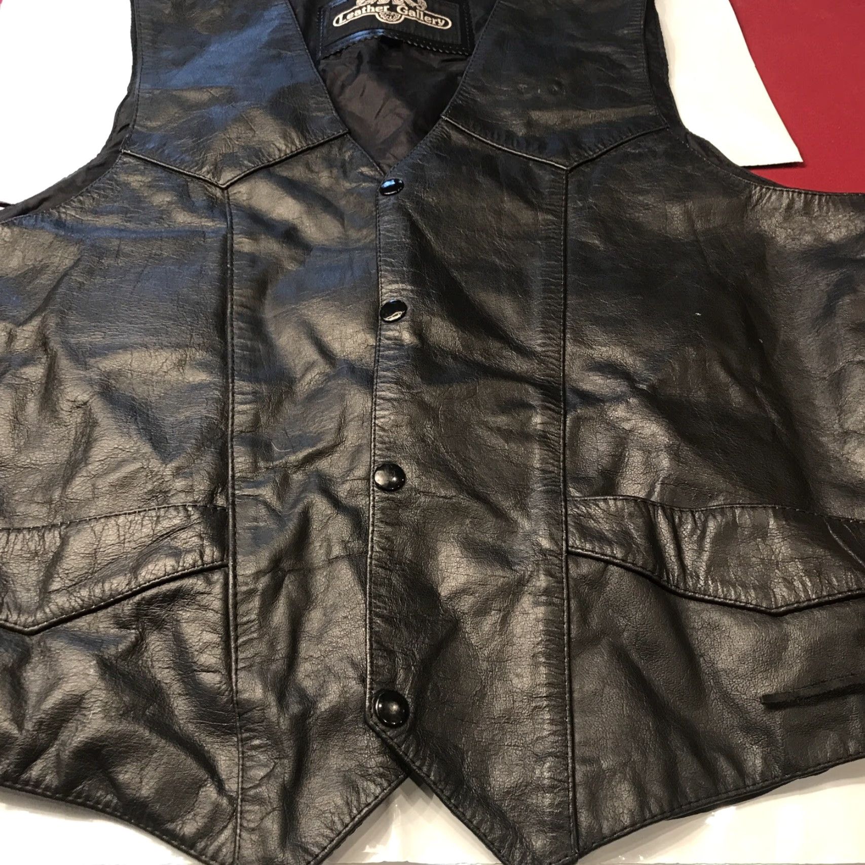 Harley Davidson Harley-Davidson BLACK Leather BIKER VEST 2XL Size 50 Snaps Lace Up Nylon Lined Mens Vest Side Lacing Pockets HD Patch Back Vintage Size US XXL / EU 58 / 5 - 6 Thumbnail
