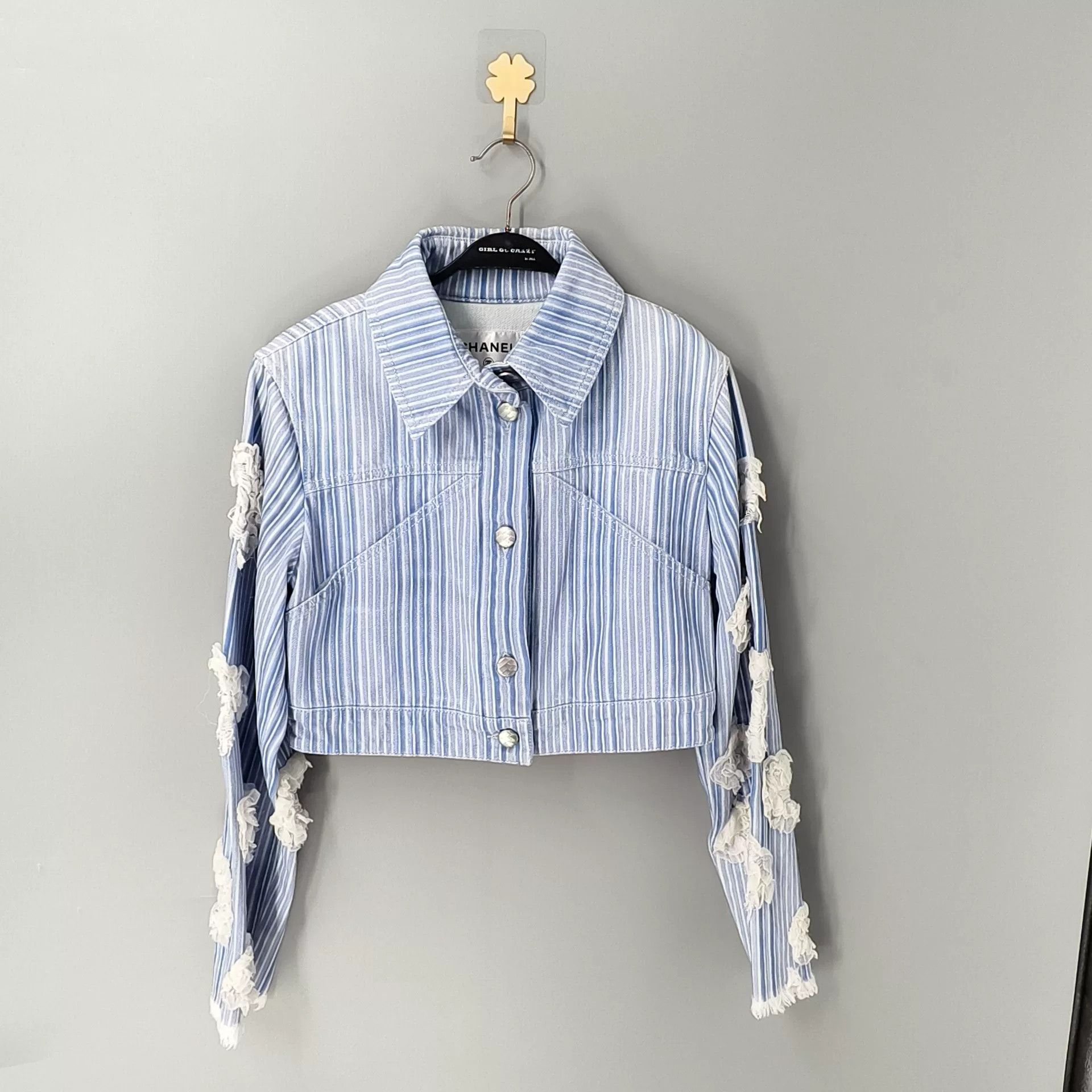 Chanel Chanel Striped Denim Jacket with Camellia Size US S / EU 44-46 / 1 - 1 Thumbnail