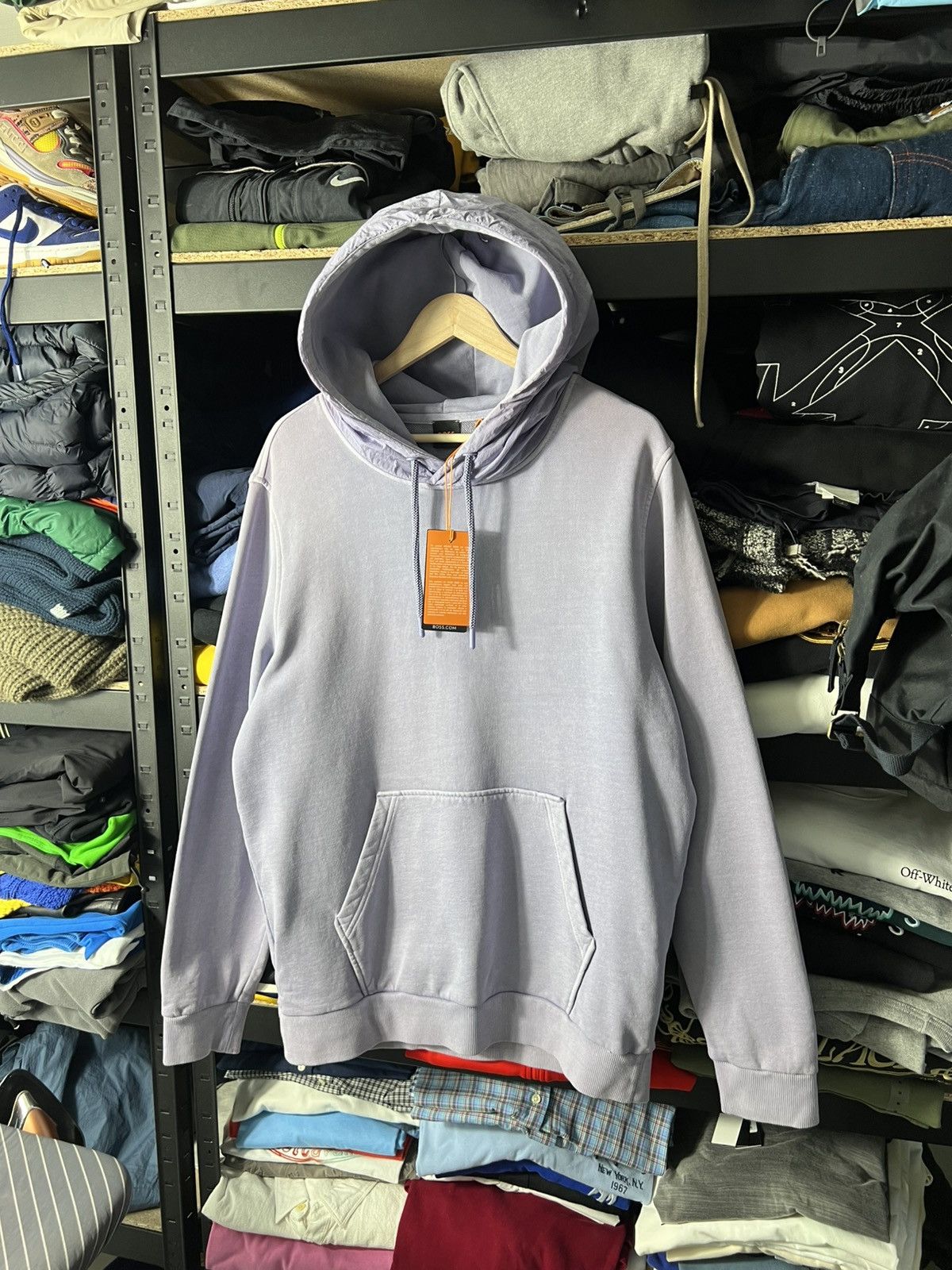 Hugo Boss BOSS Hoodie Lilac Purple Nylon Logo Hood Factory Washed Look Size US XL / EU 56 / 4 - 6 Thumbnail