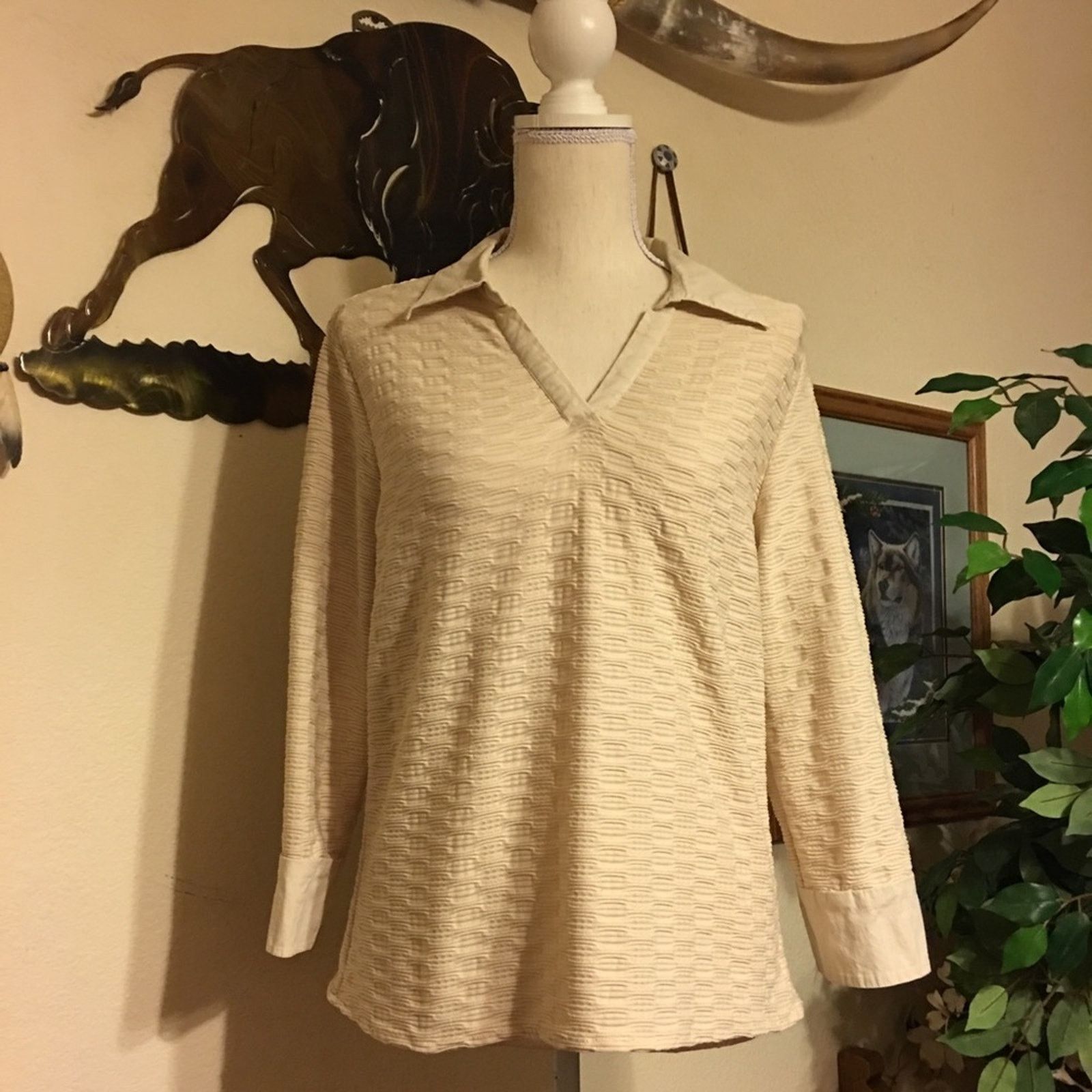 Other Selene Sport tan textured fabric collared top S Size S / US 4 / IT 40 - 1 Thumbnail