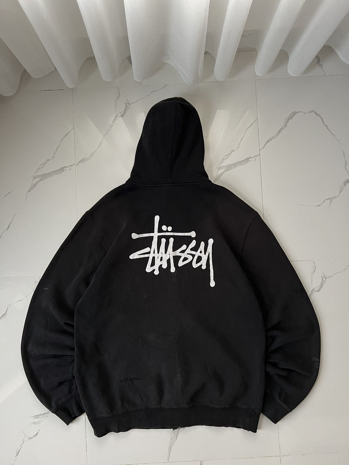 Streetwear × Stussy × Vintage STUSSY BIG LOGO DISTRESSED ZIP