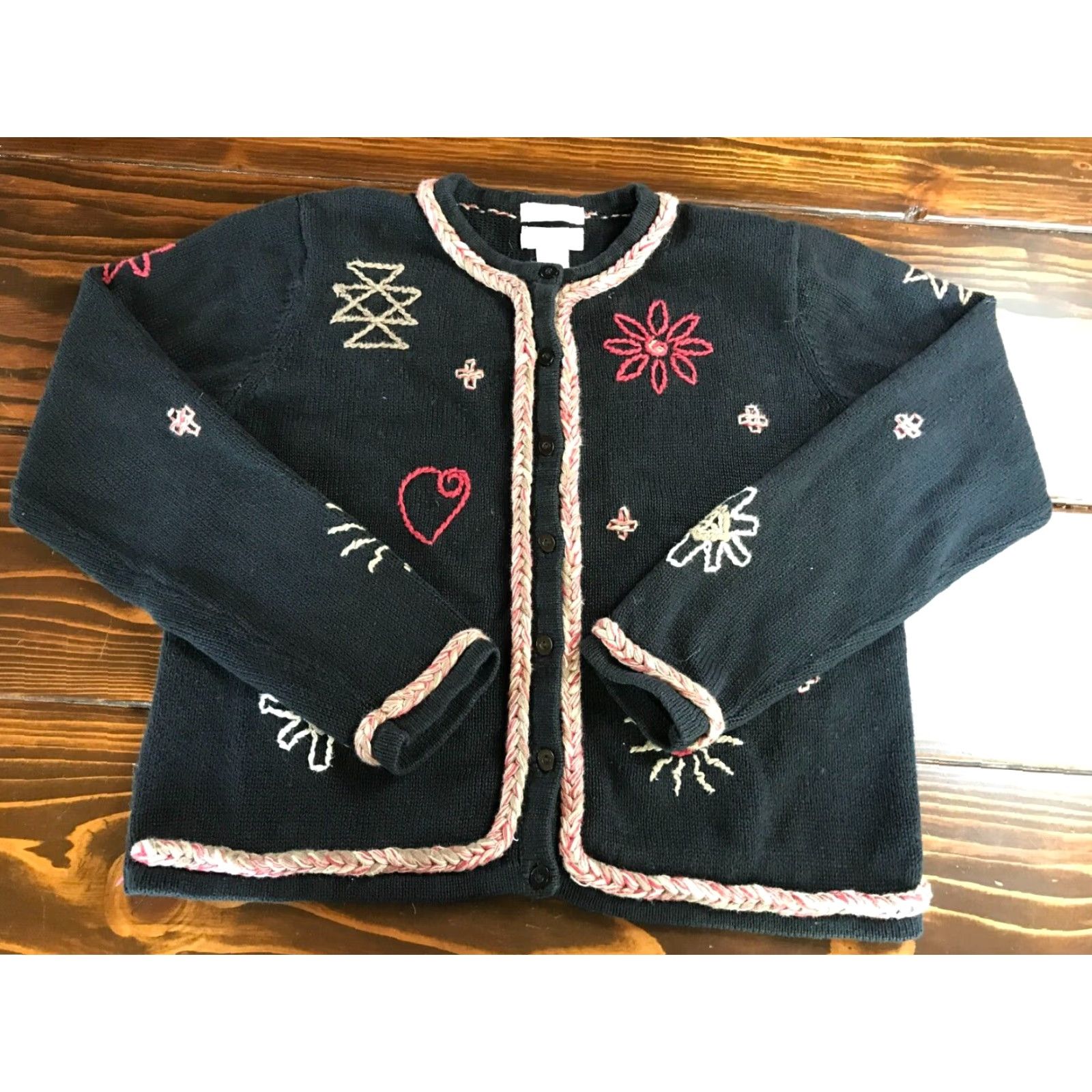 Vintage Christopher & Banks Cardigan Sweater Womens Small Black Hand Embroidered Size S / US 4 / IT 40 - 2 Thumbnail