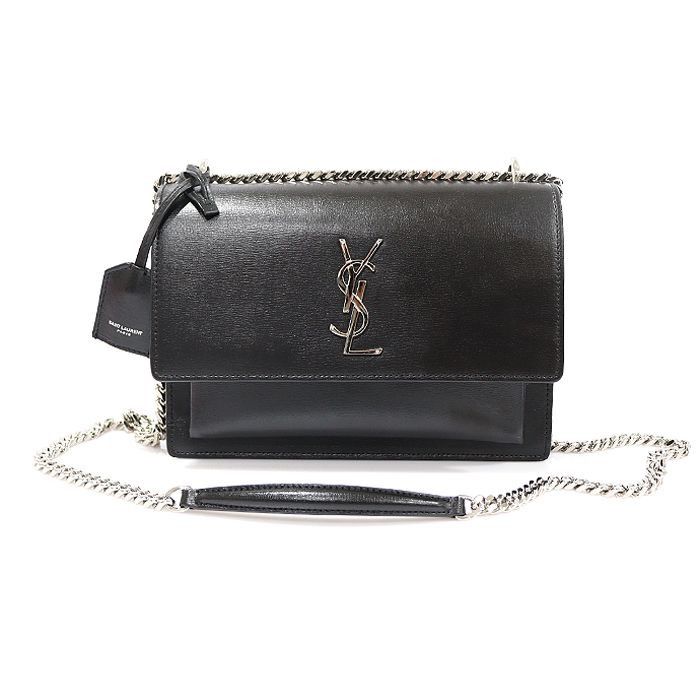 Yves Saint Laurent Black Calfskin Silver Chain Sunset Medium Shoulder Bag Size ONE SIZE - 1 Thumbnail
