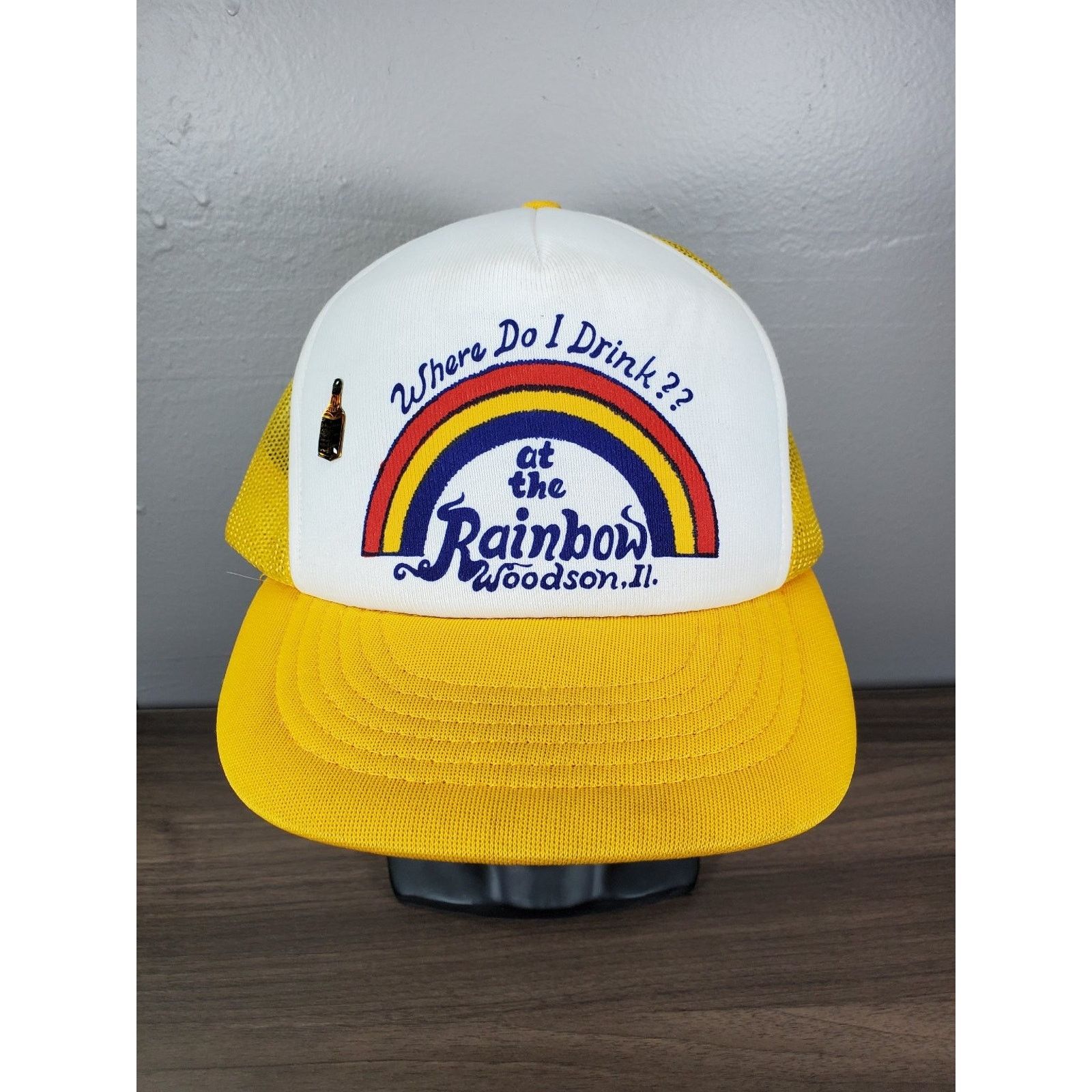Vintage Rainbow Woodson IL Trucker Hat Drinking Snapback Cap w/ Pin Size ONE SIZE - 2 Thumbnail