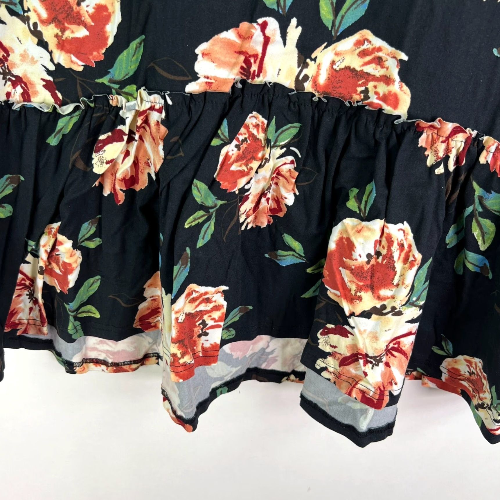 Vintage Agnes & Dora Relaxed Floral Top Womens XL Black NWT Ruffle Flutter Sleeve Round Neck Blouse Tunic Short Sleeve Size XL / US 12-14 / IT 48-50 - 5 Thumbnail