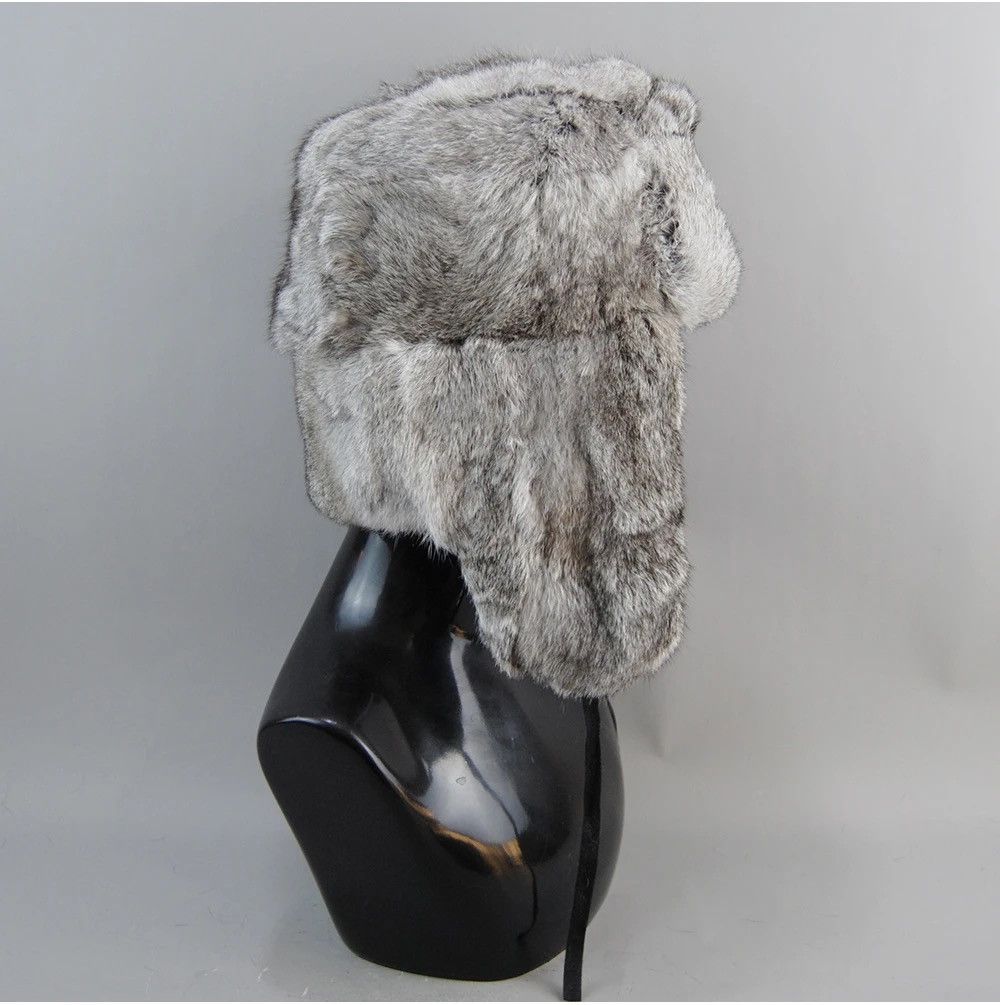 Other Warm Natural Rabbit Fur Bomber Hat With Earflaps Size ONE SIZE - 4 Thumbnail