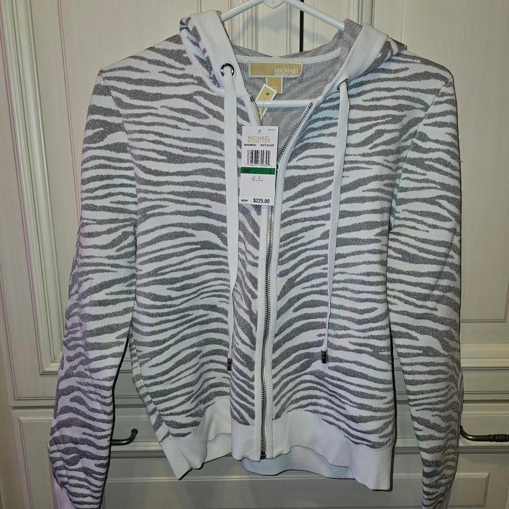 Michael Kors Michael Kors Zebra Print Jacket - White and Silver Size L / US 10 / IT 46 - 1 Thumbnail