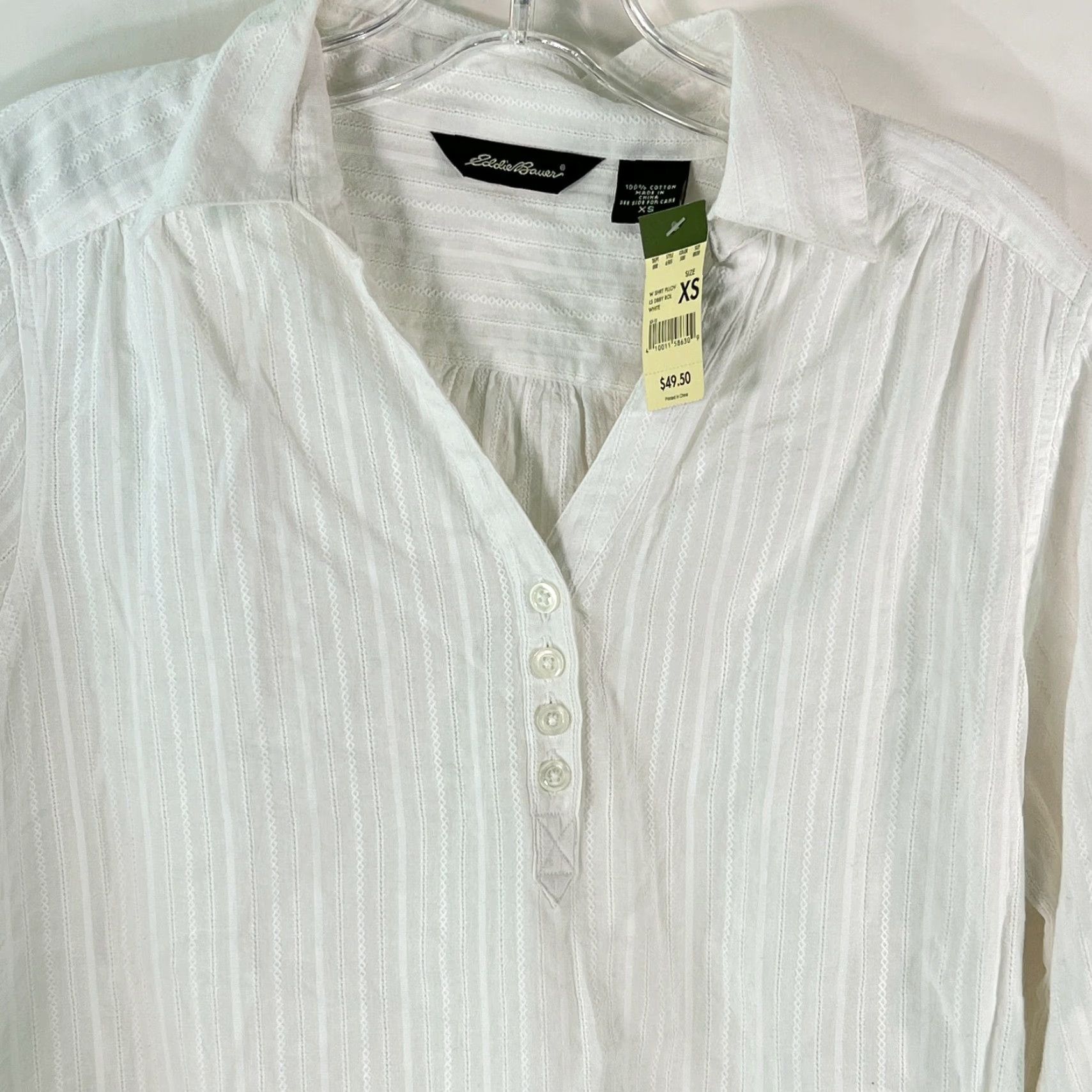 Eddie Bauer Eddie Bauer Women's White Striped Roll Tab Sleeve Blouse Size XS - Casual Cotton Shirt Size XS / US 0-2 / IT 36-38 - 3 Thumbnail