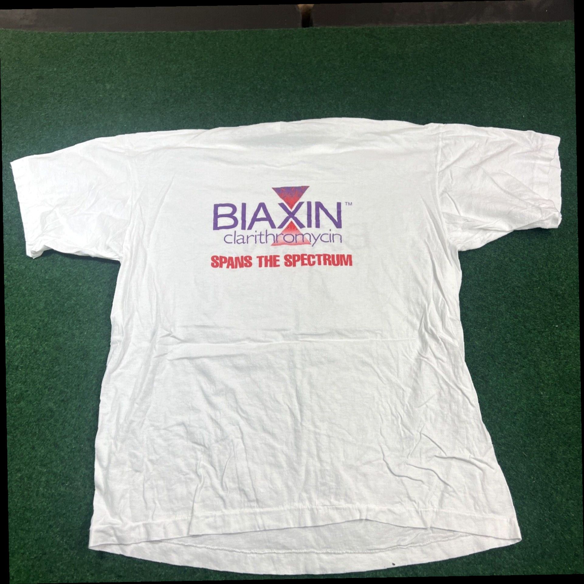Logo 7 Vintage 80s Biaxin Clarithromycin Logo Promo White Single Stitched Graphic Tee Size US XL / EU 56 / 4 - 7 Thumbnail